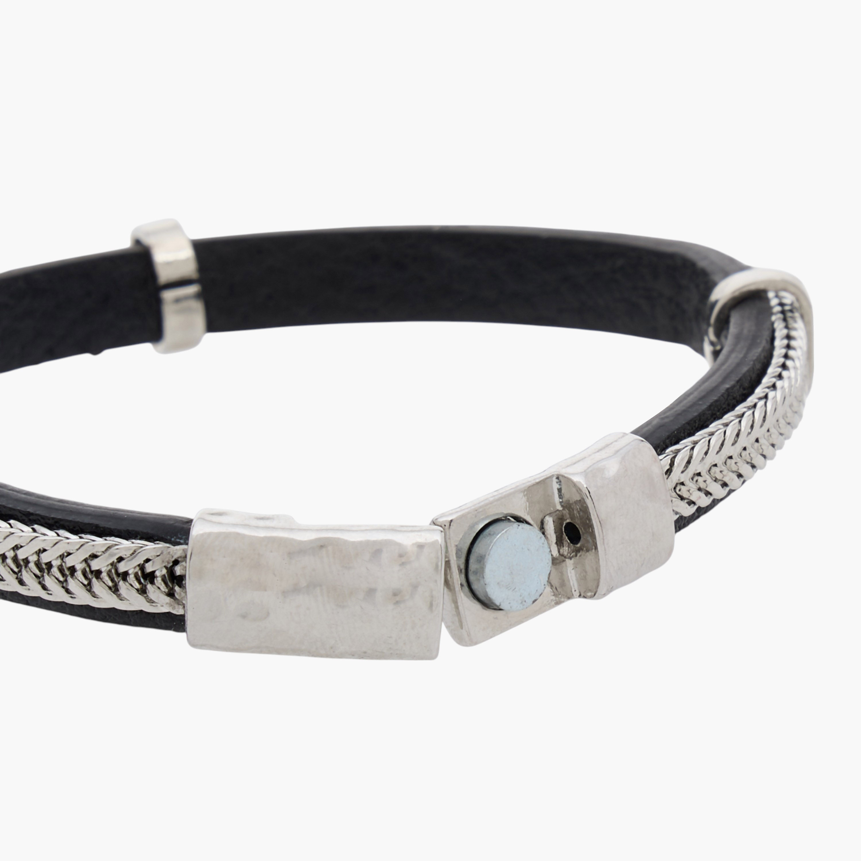 Braided Leather Bracelet with Magnetic Closure-men-watchesandjewellery-bracelets-image-5