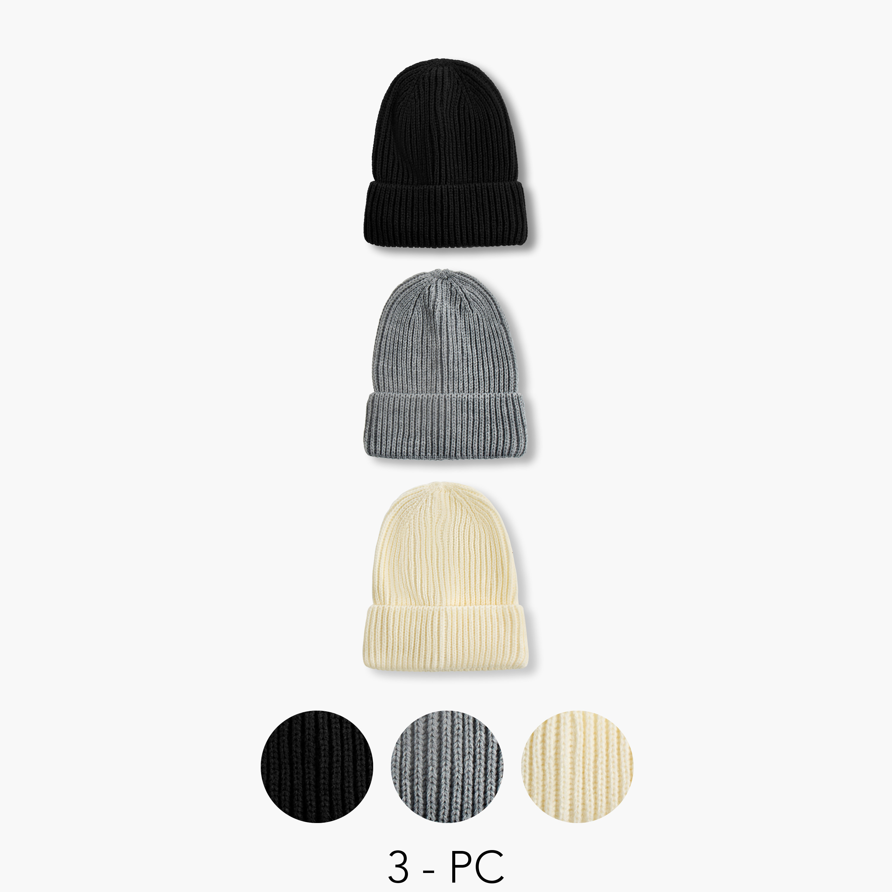 Men Ribbed Beanie Cap - Set of 3-men-caps-image-1