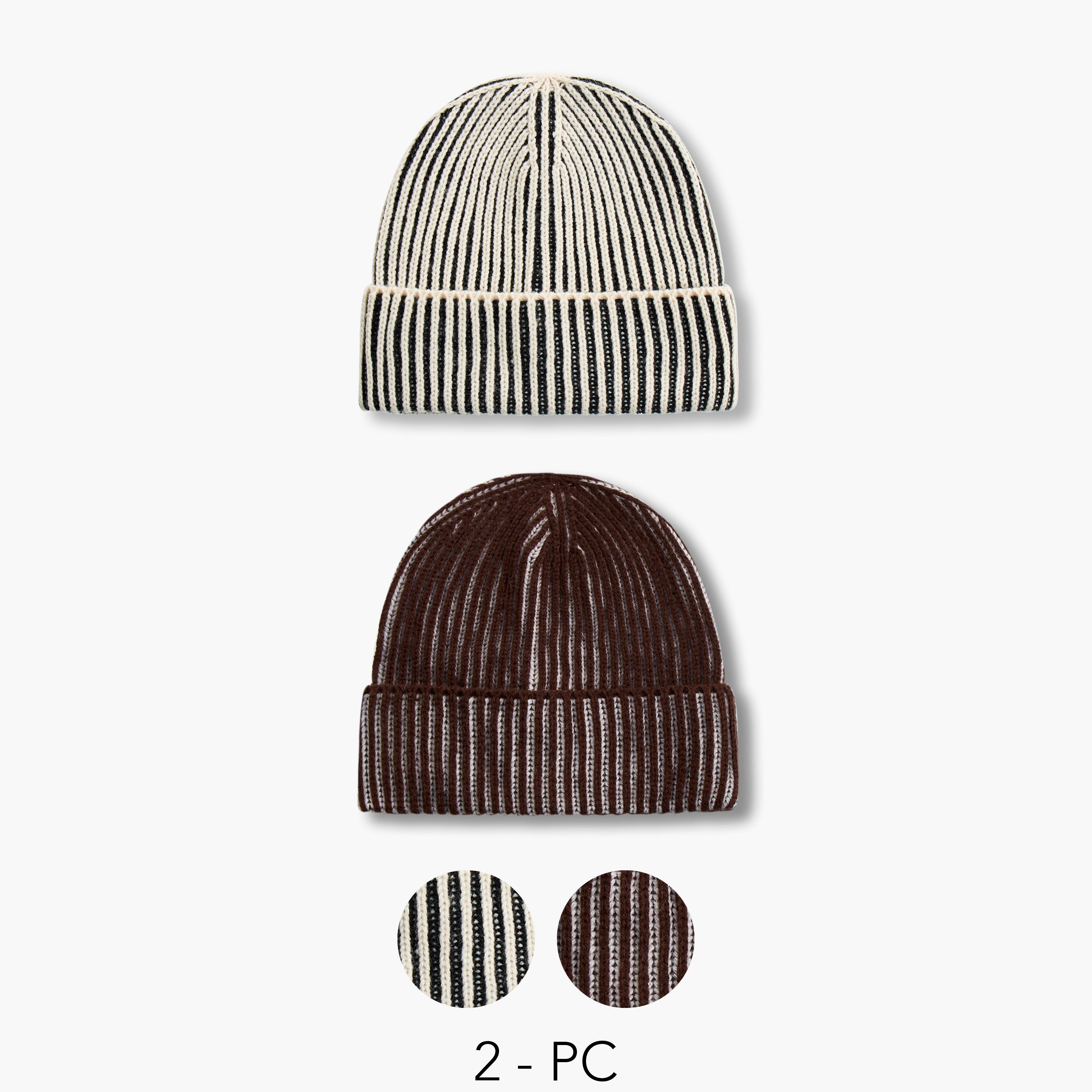 Set of 2 - Men Beanie with Ribbed Texture-men-caps-image-1