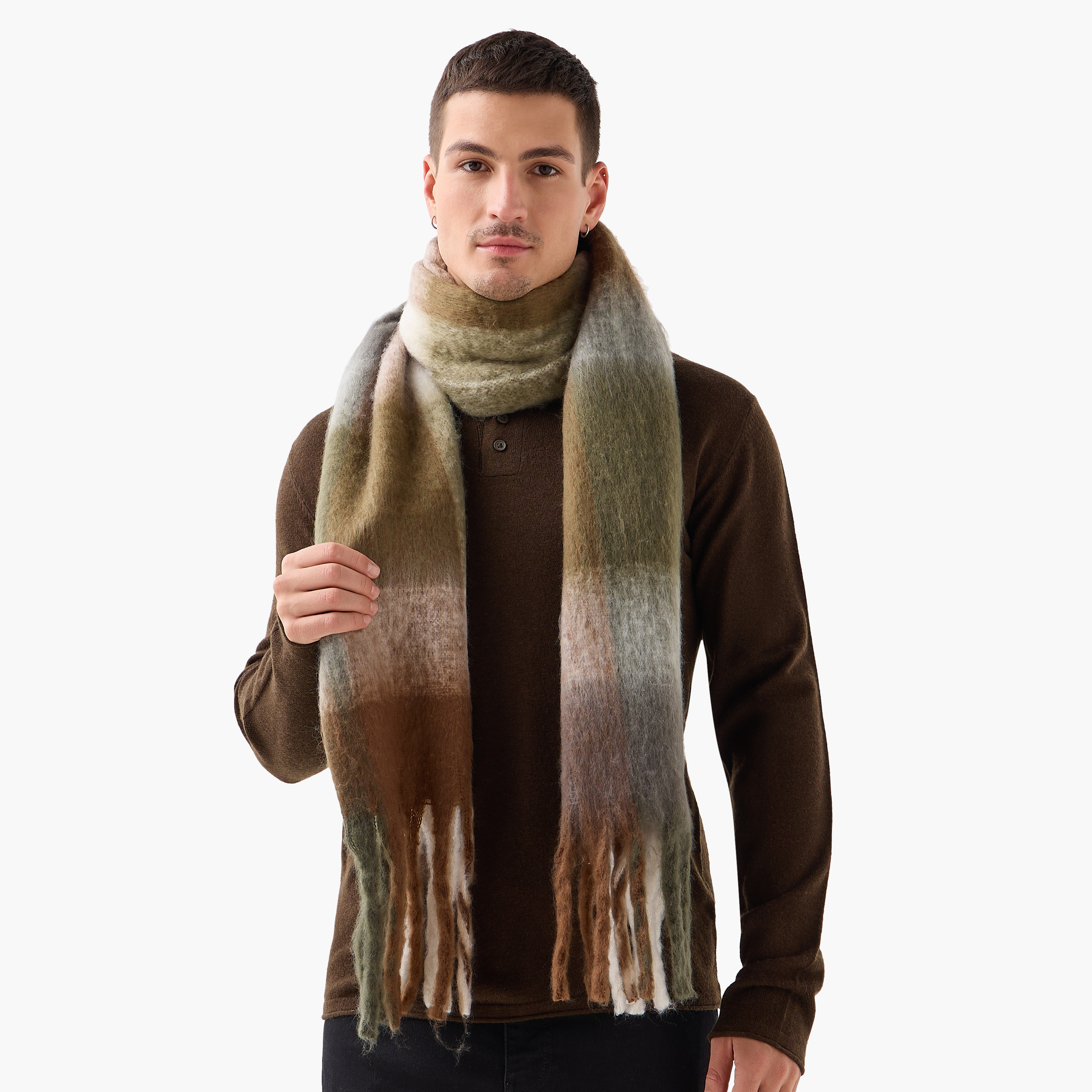 Checked Fringe Detail Scarf-men-scarvesandgloves-image-2