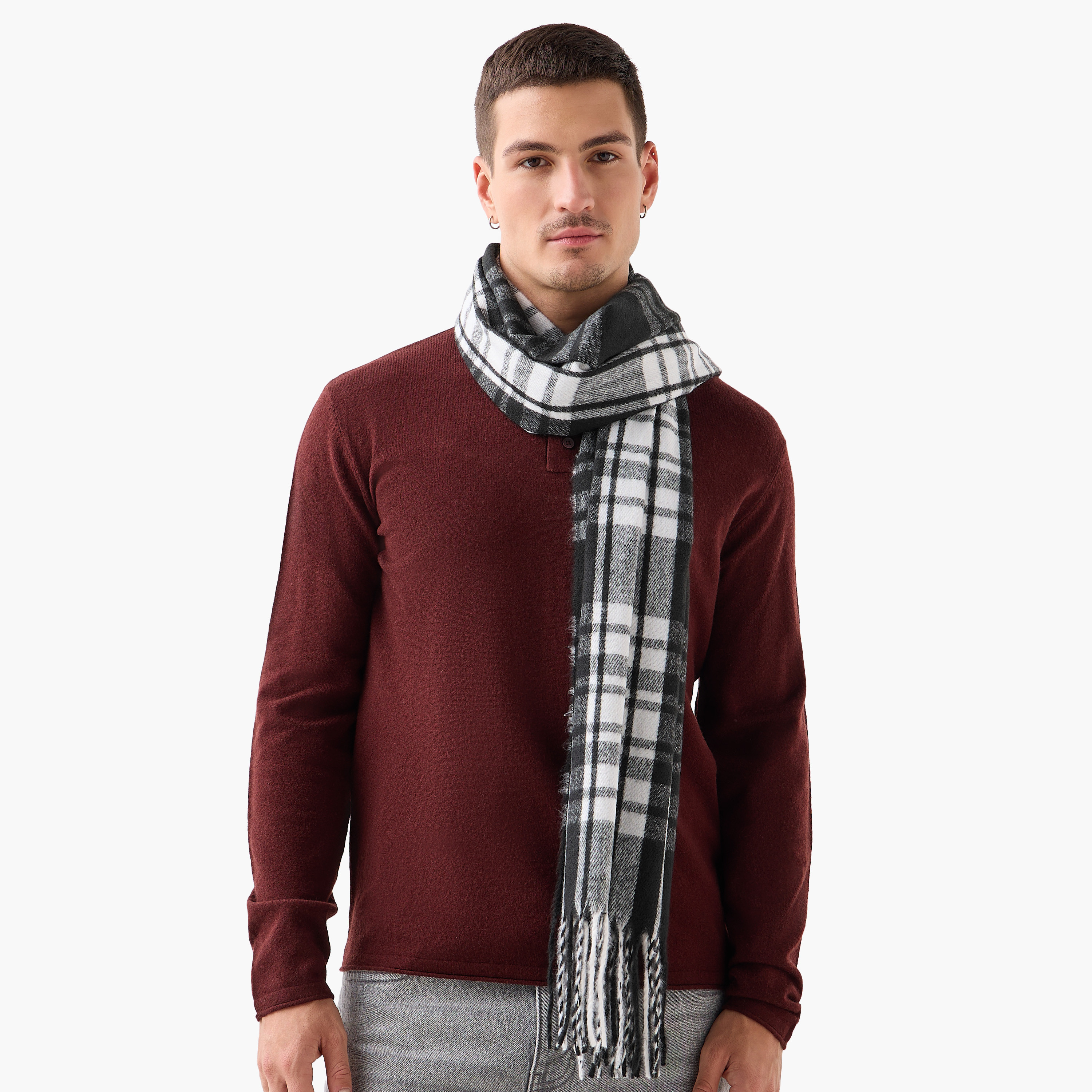 Checked Fringe Detail Scarf-men-scarvesandgloves-image-1