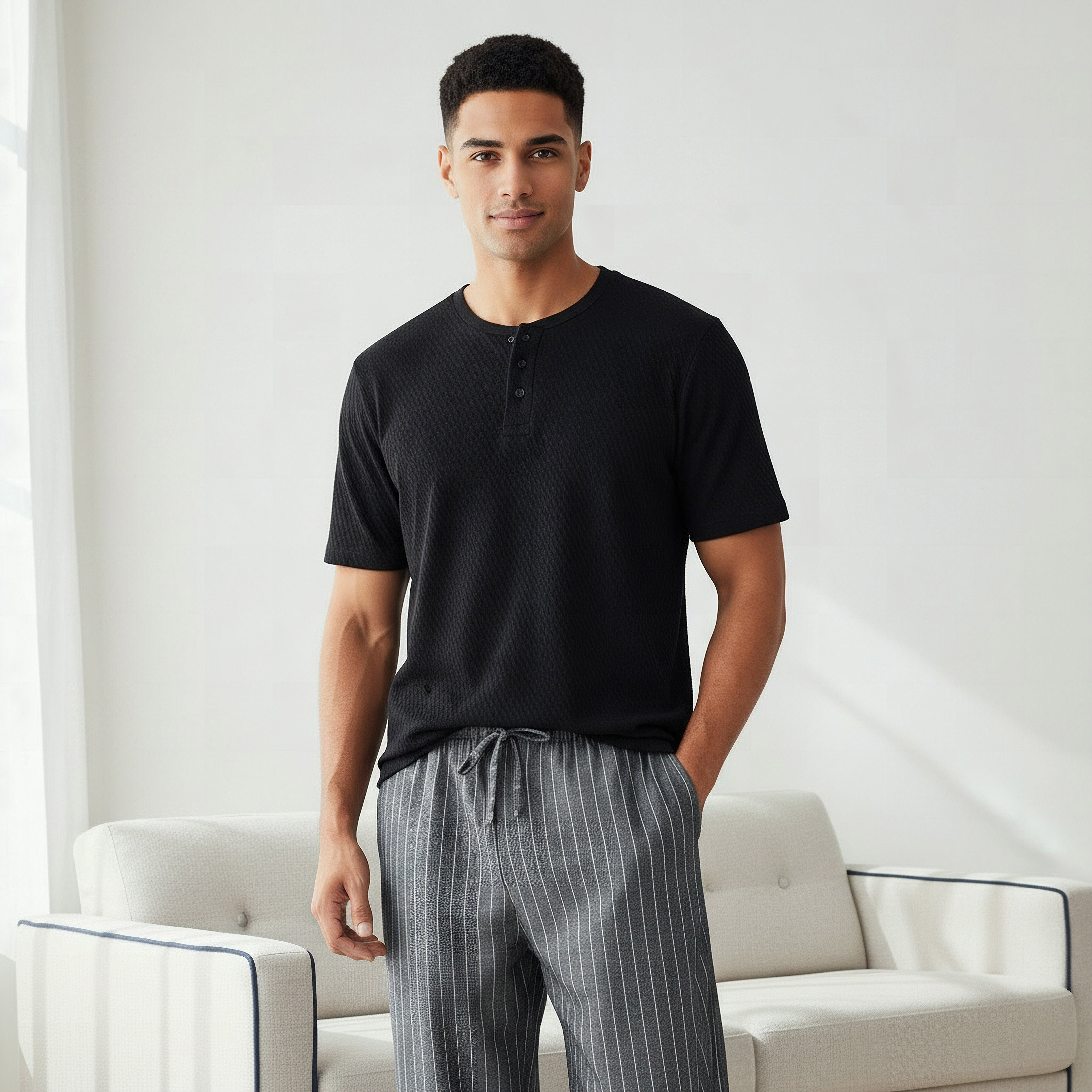 Men Cotton Striped Button Front Nightwear Set-men-clothing-nightwear-sets-image-2
