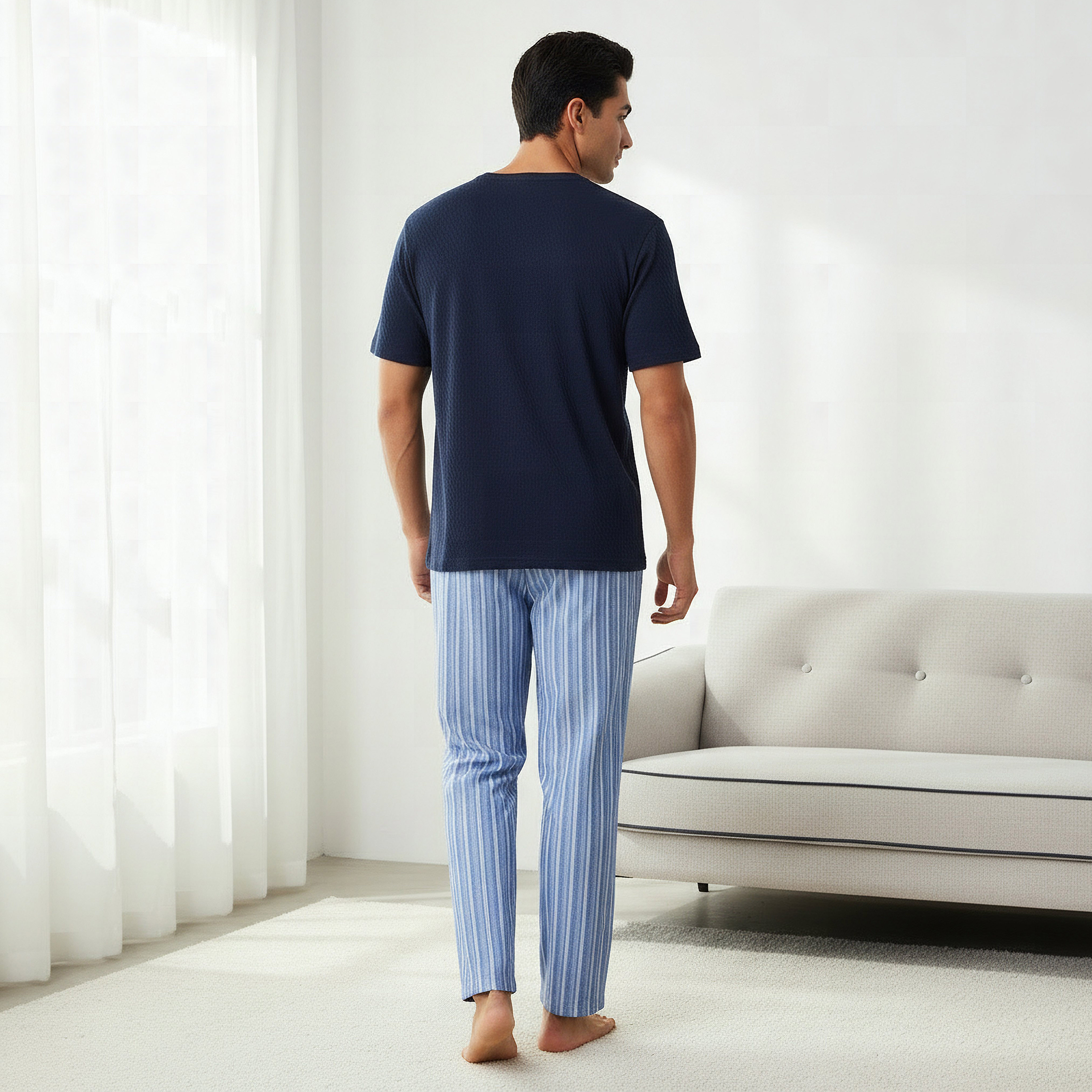 Men Cotton Striped Button Front Nightwear Set-men-clothing-nightwear-sets-image-3