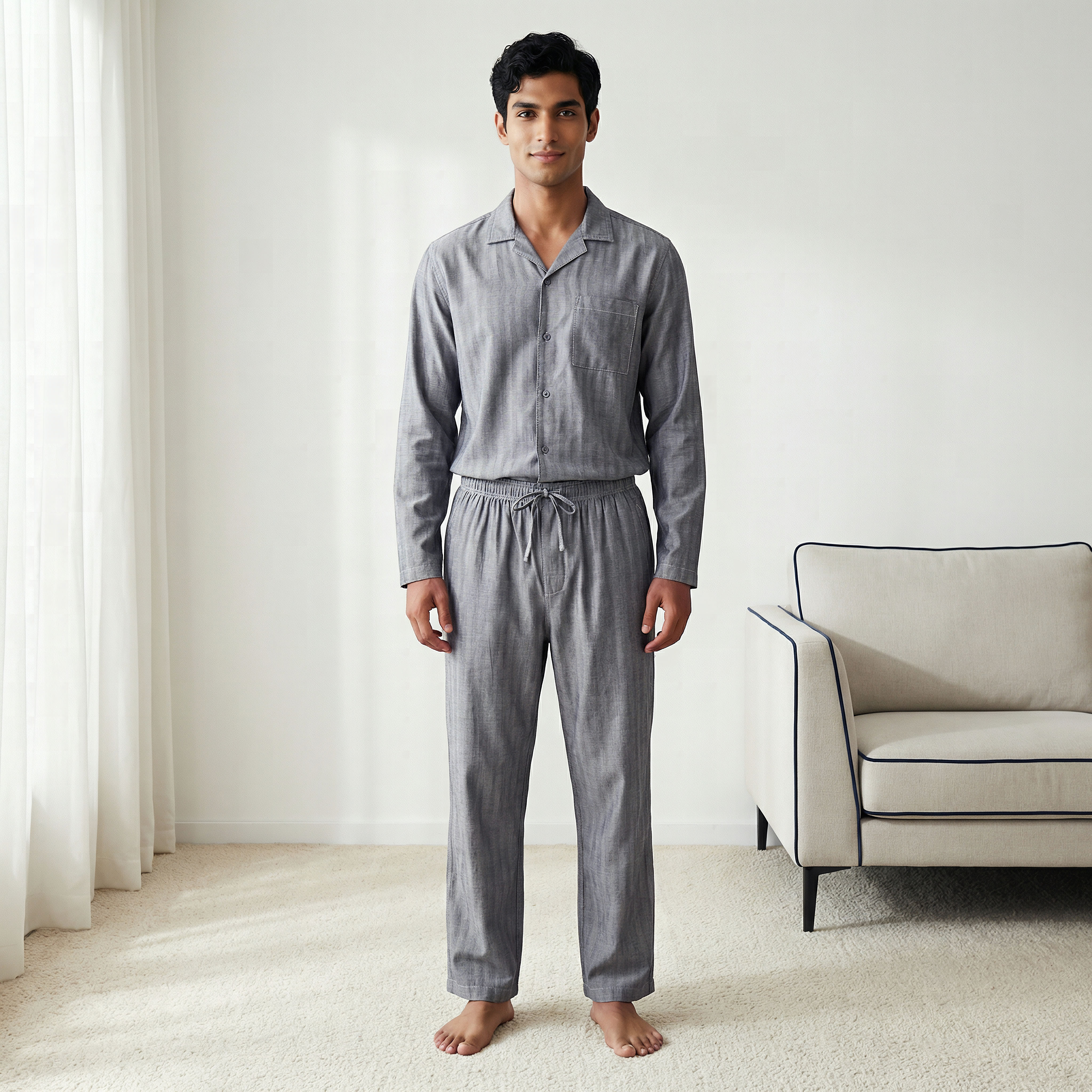 Men Cotton Striped Button Down Nightwear Set-men-clothing-nightwear-sets-image-1