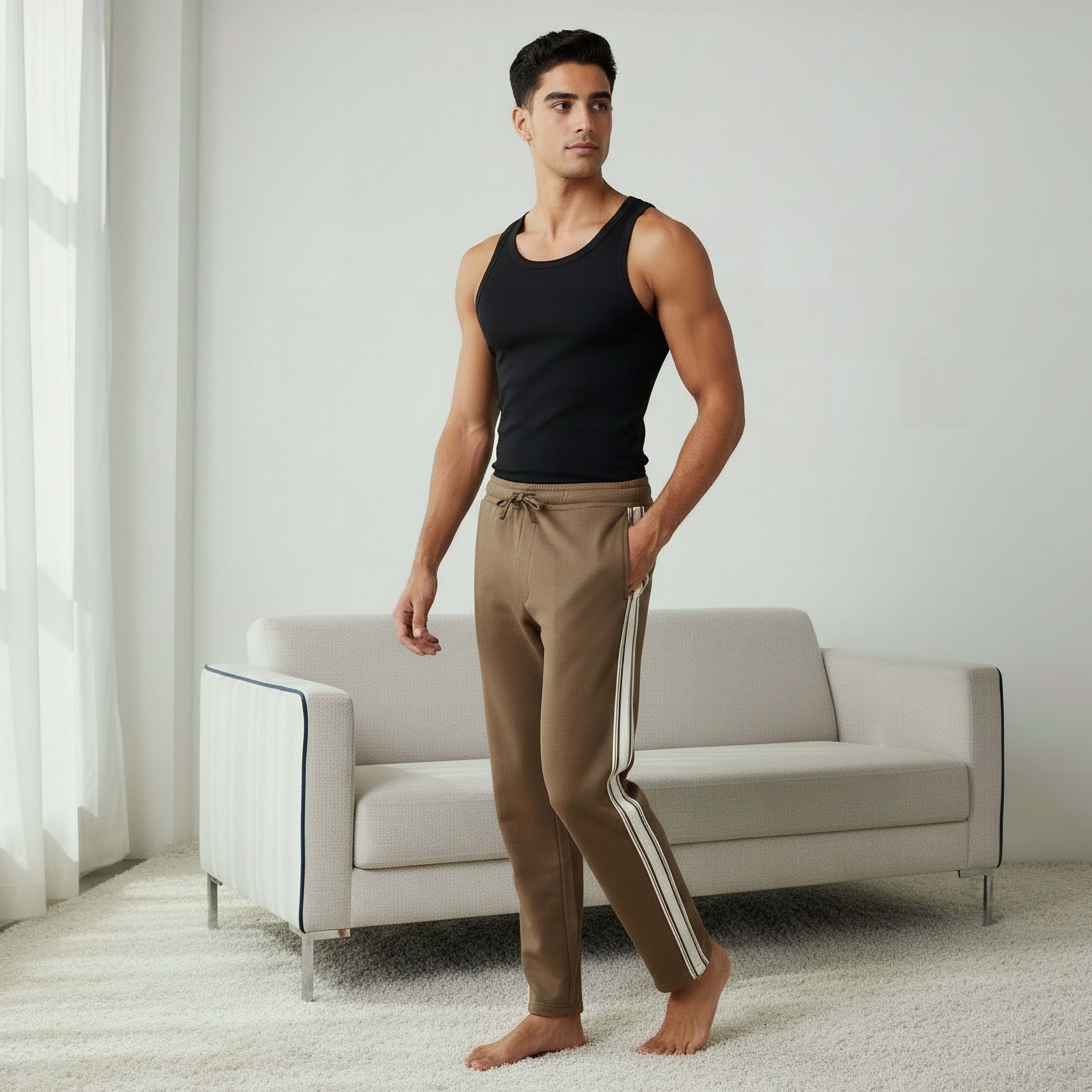 Men Straight-Leg Knit Pants with Tape Detail-men-clothing-bottoms-trousersandchinos-trousers-image-2
