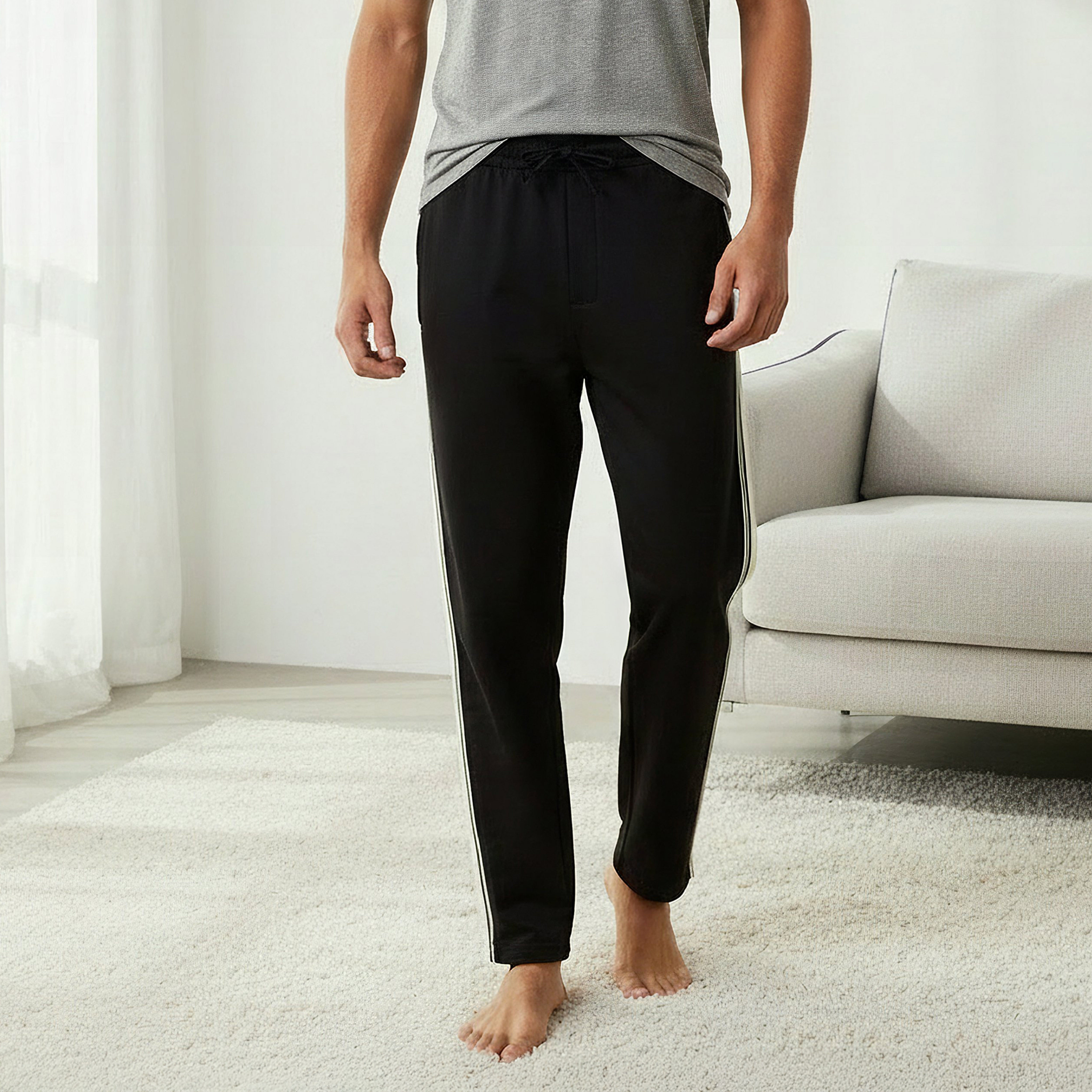Men Straight-Leg Knit Pants with Tape Detail-men-clothing-bottoms-trousersandchinos-trousers-image-1
