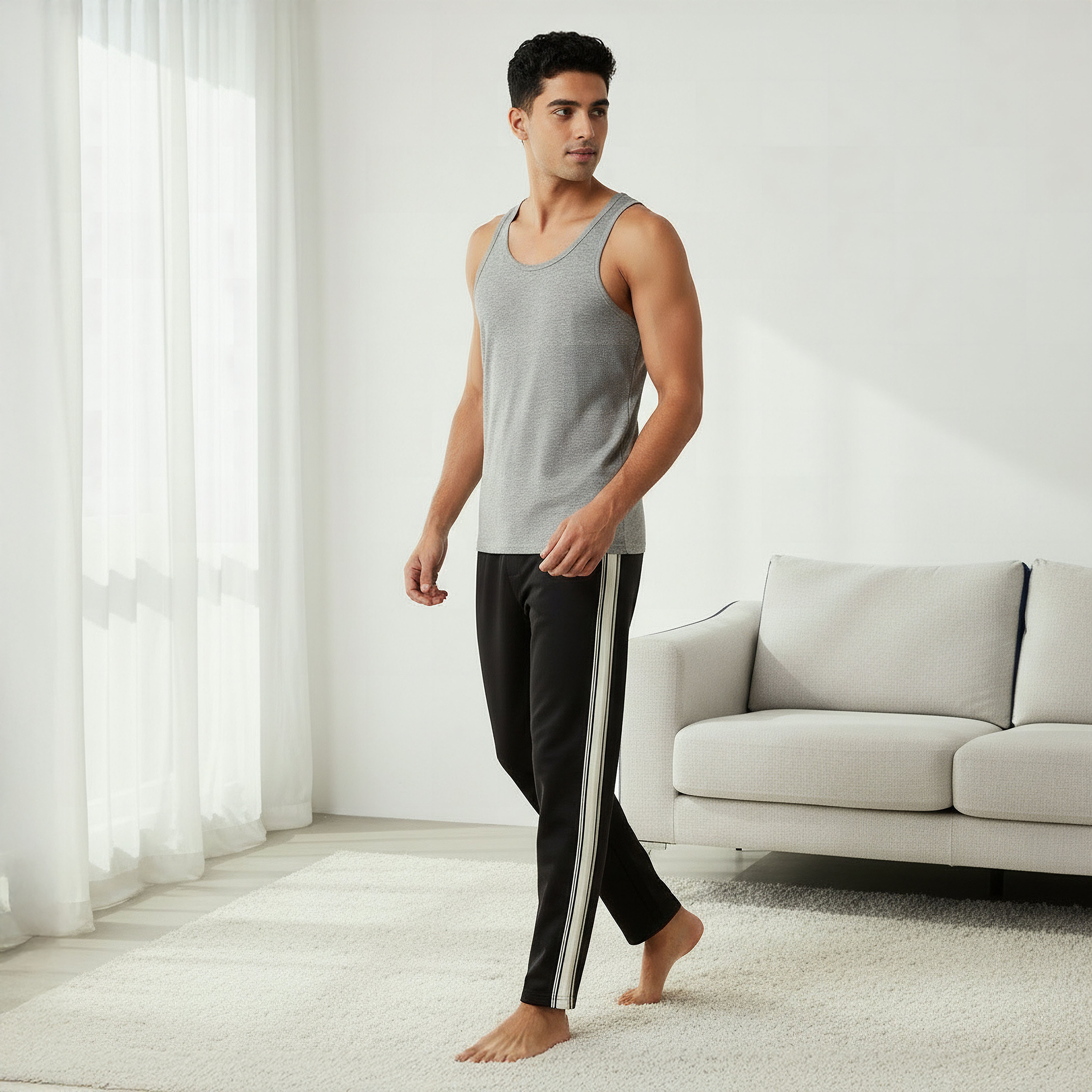 Men Straight-Leg Knit Pants with Tape Detail-men-clothing-bottoms-trousersandchinos-trousers-image-2