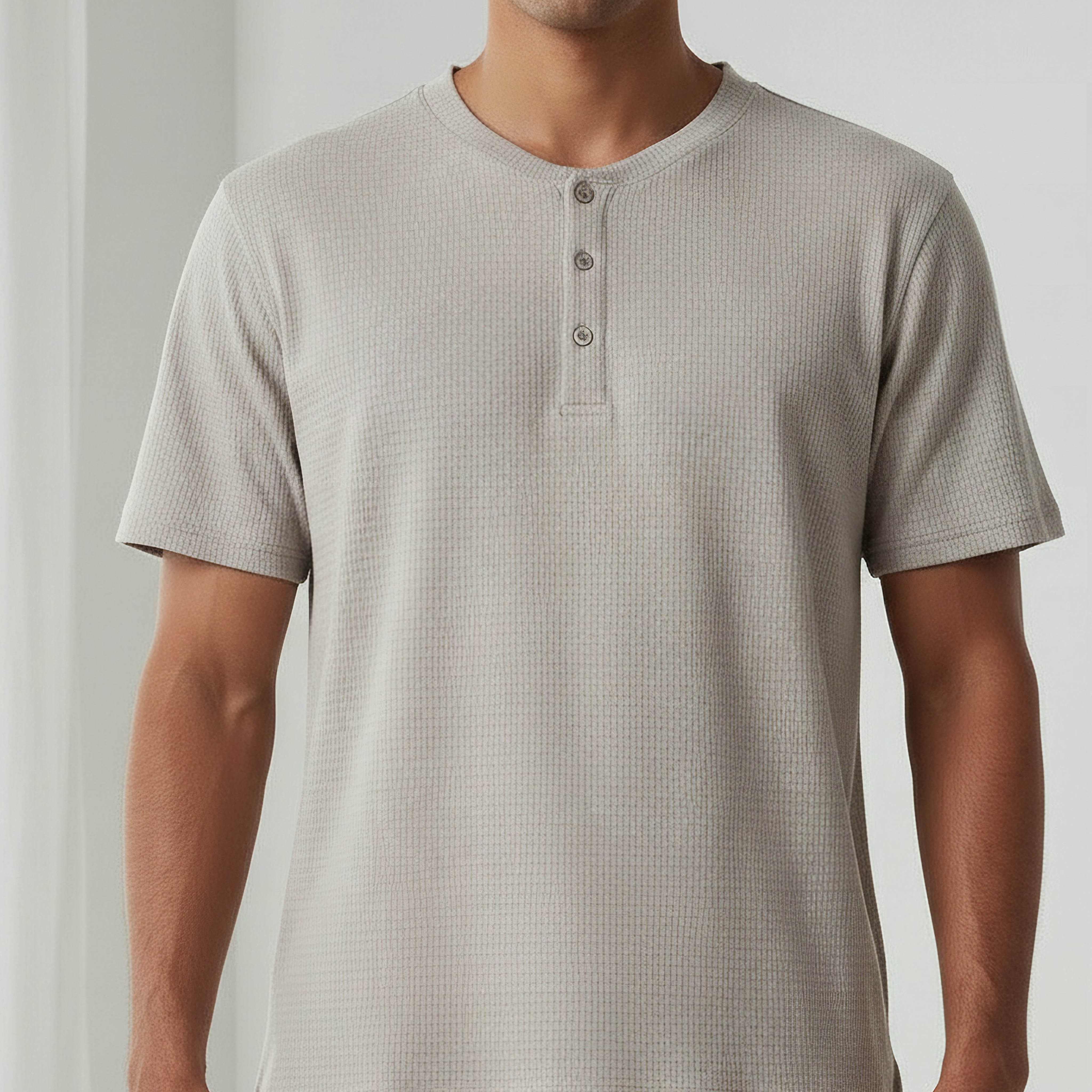 طقم نوم قطن وافل بارز الملمس وياقة هنلي للرجال-men-clothing-nightwear-sets-image-5