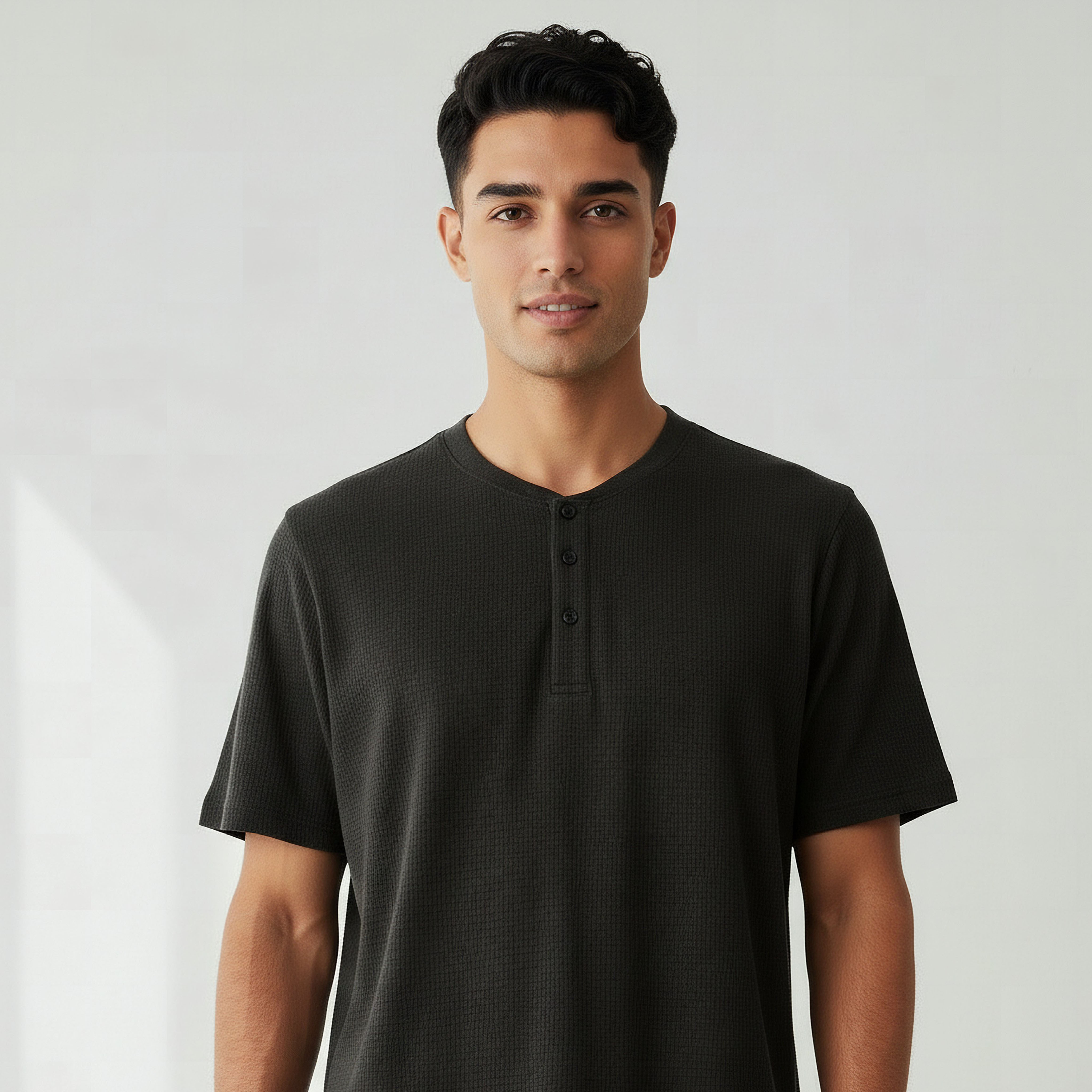 طقم نوم قطن وافل بارز الملمس وياقة هنلي للرجال-men-clothing-nightwear-sets-image-6