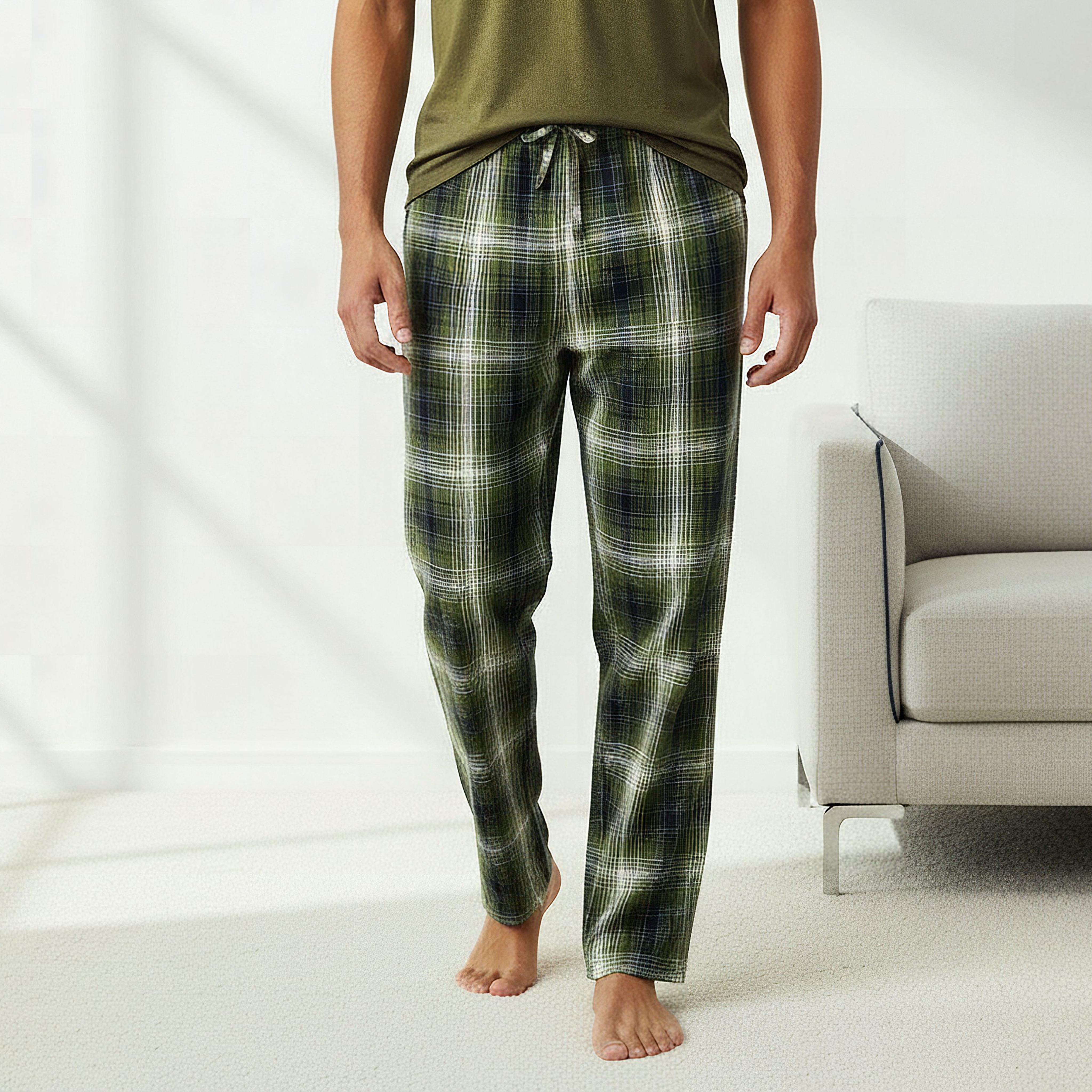 Men Cotton Checked Button Front Nightwear Set-men-clothing-nightwear-sets-image-3
