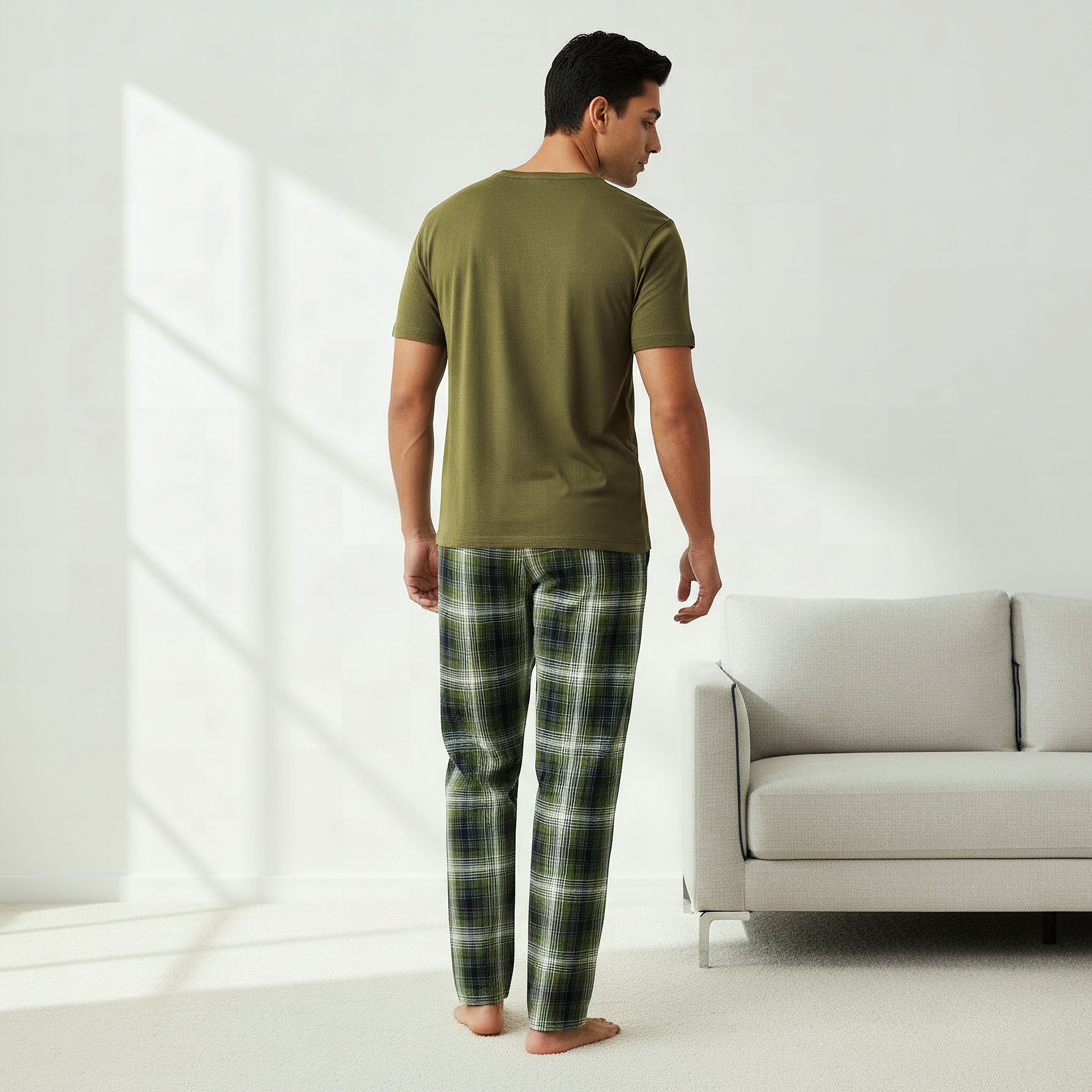 Men Cotton Checked Button Front Nightwear Set-men-clothing-nightwear-sets-image-4