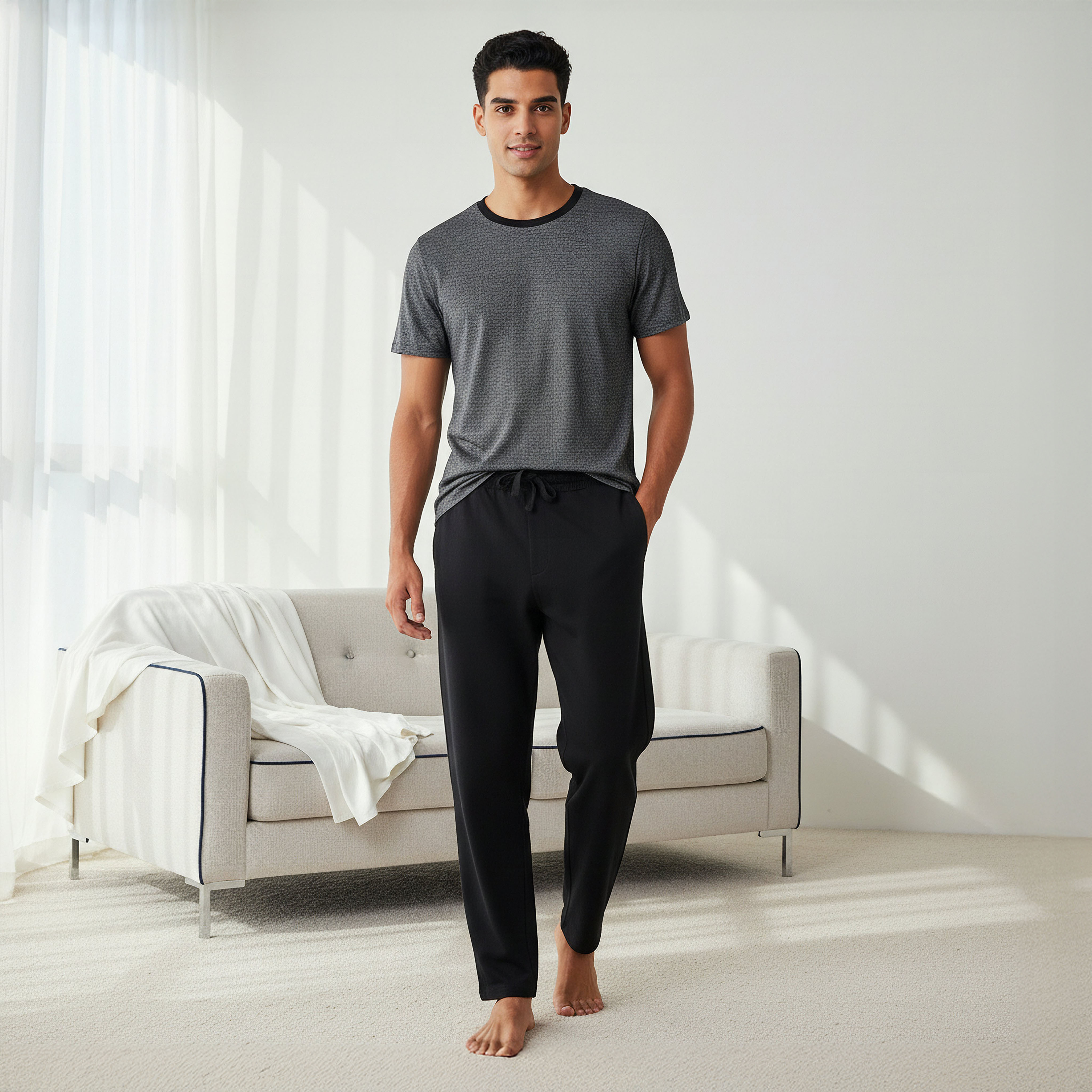 Men Cotton Textured Drawstring Closure Nightwear Set-men-clothing-nightwear-sets-image-1
