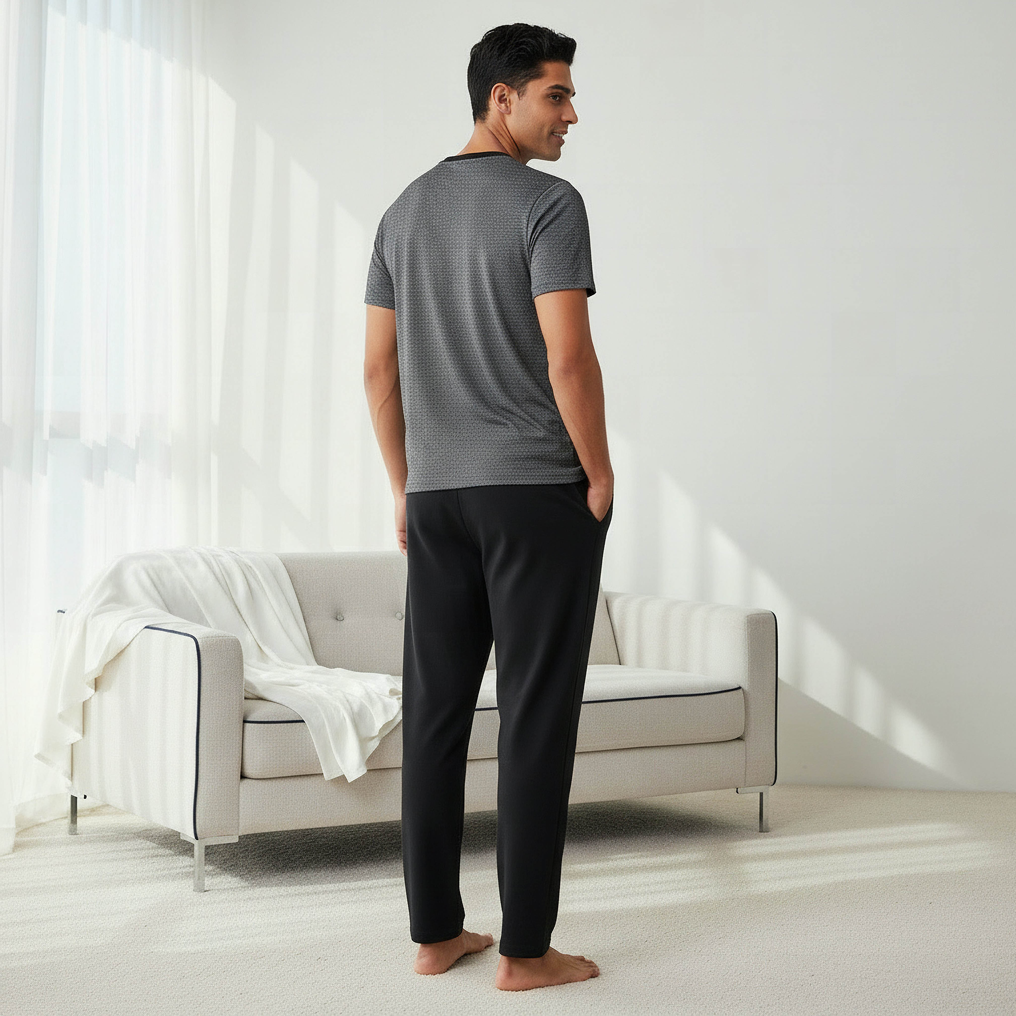 Men Cotton Textured Drawstring Closure Nightwear Set-men-clothing-nightwear-sets-image-3