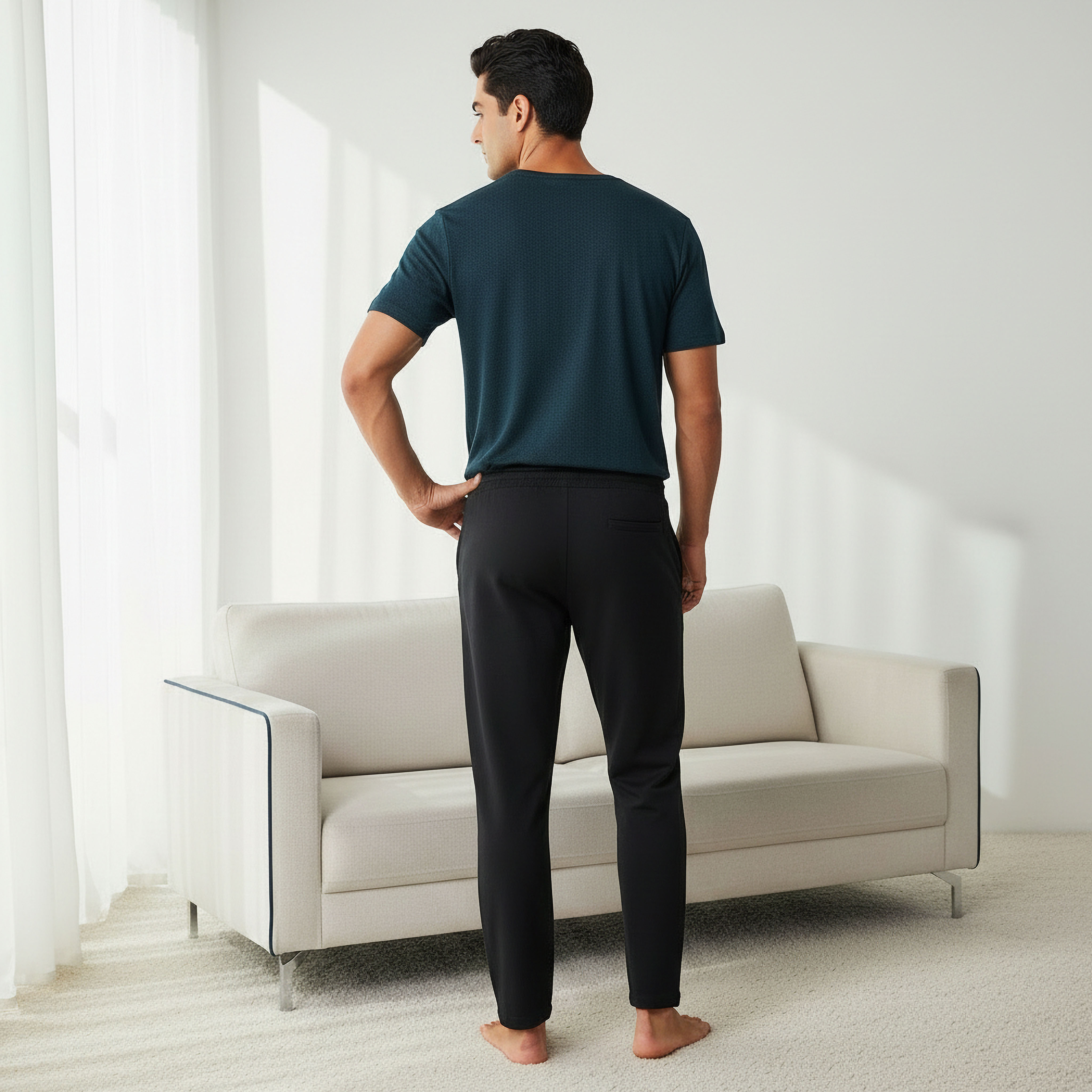 Men Cotton Herringbone Textured Drawstring Closure Nightwear Set-men-clothing-nightwear-sets-image-4