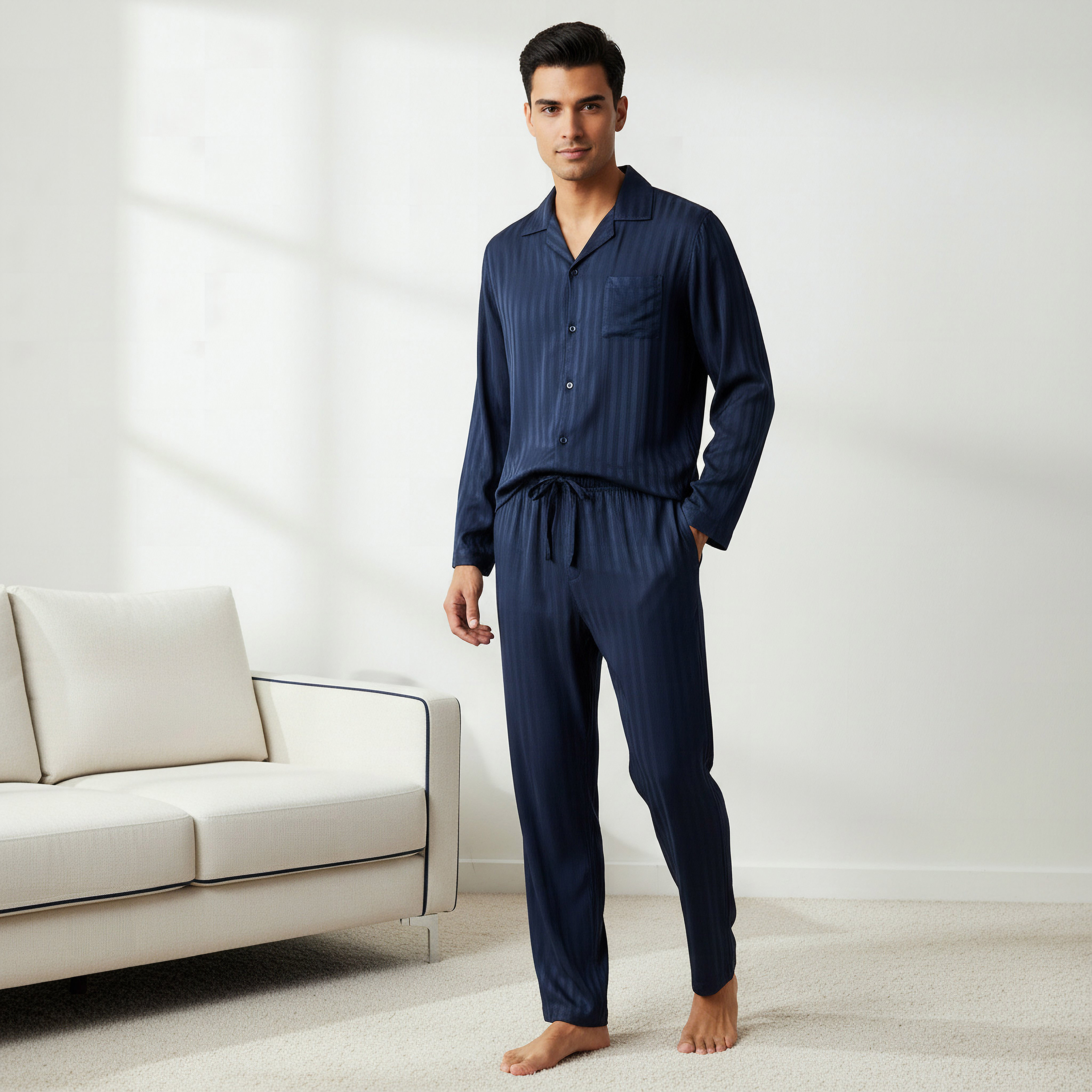 Men Modal Striped Button Front Nightwear Set-men-clothing-nightwear-sets-image-1