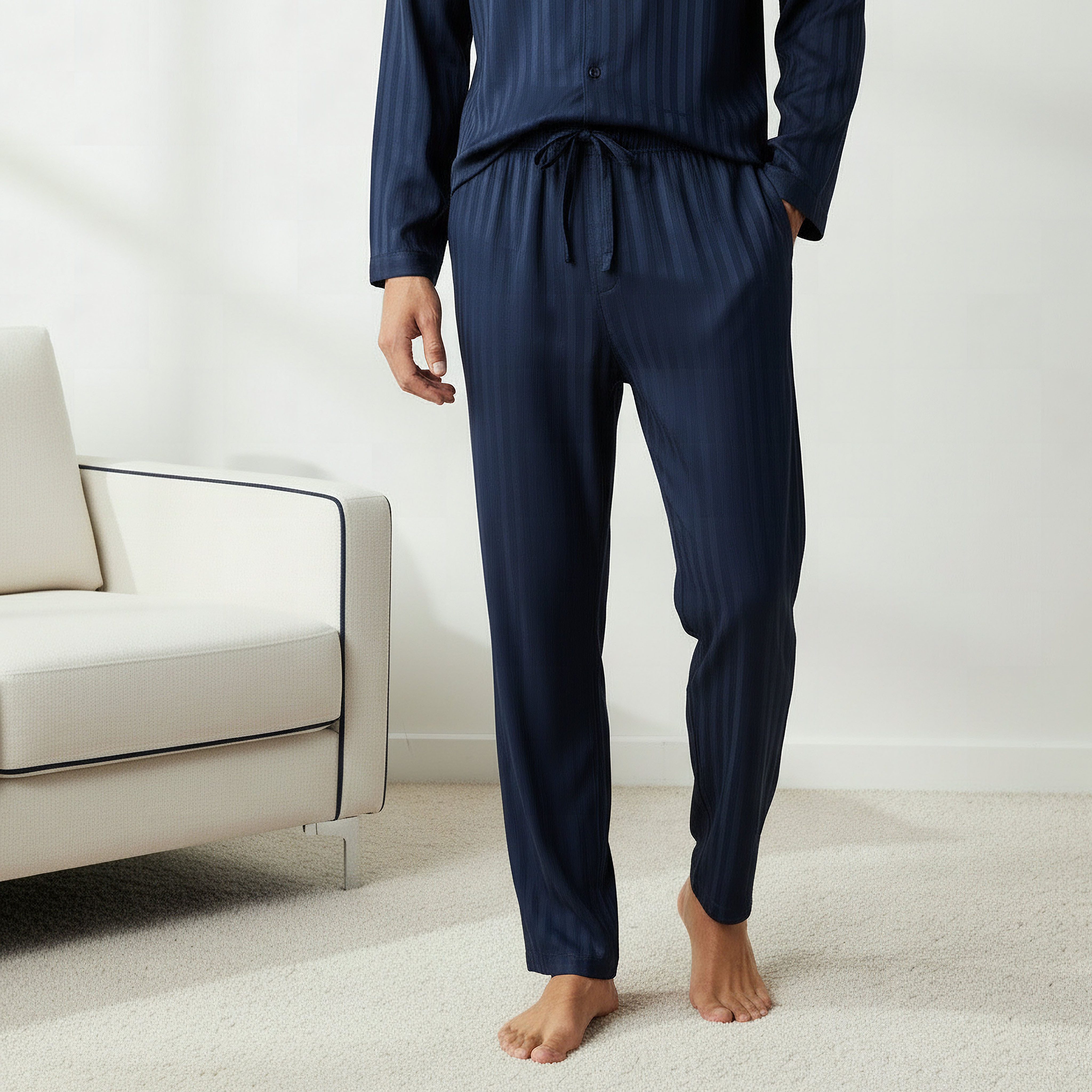 Men Modal Striped Button Front Nightwear Set-men-clothing-nightwear-sets-image-3