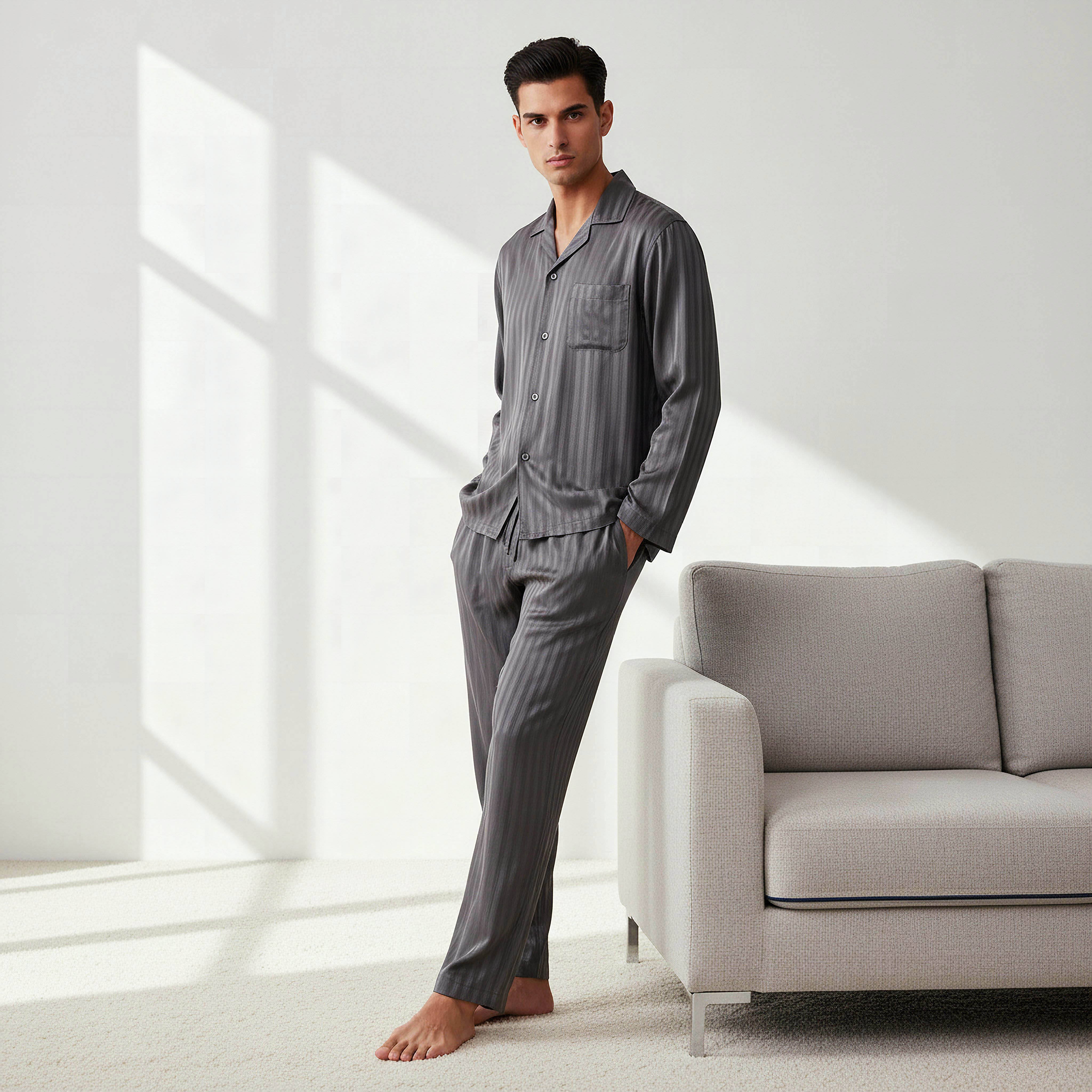 Men Modal Striped Button Front Nightwear Set-men-clothing-nightwear-sets-image-1