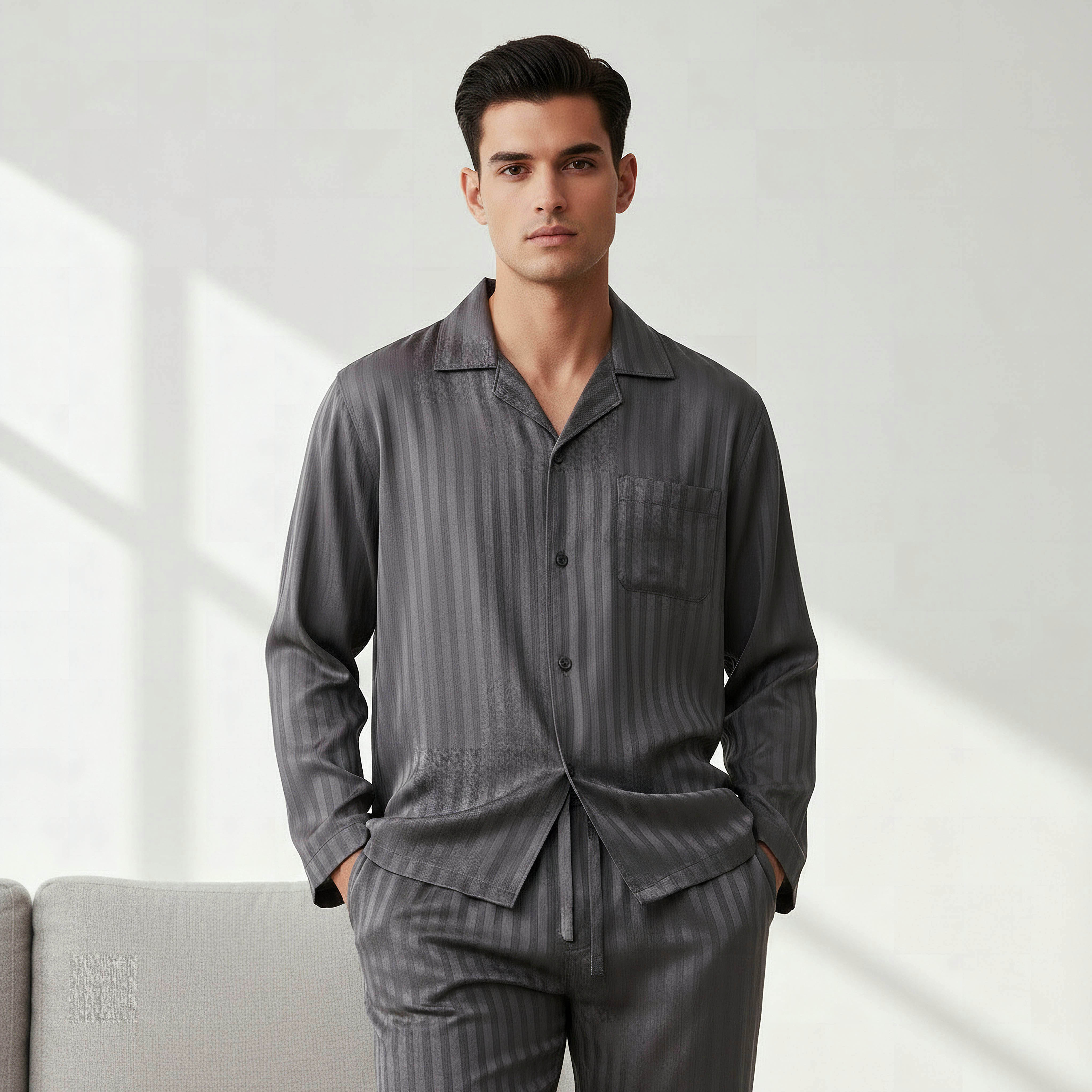 Men Modal Striped Button Front Nightwear Set-men-clothing-nightwear-sets-image-3