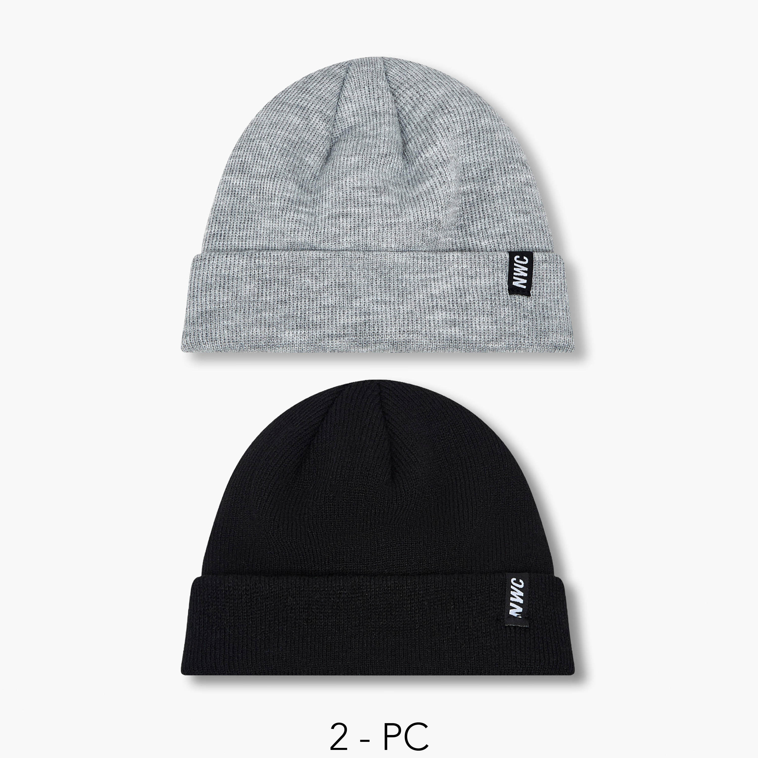 Men Beanie with Ribbed Texture - Set of 2-men-caps-image-1
