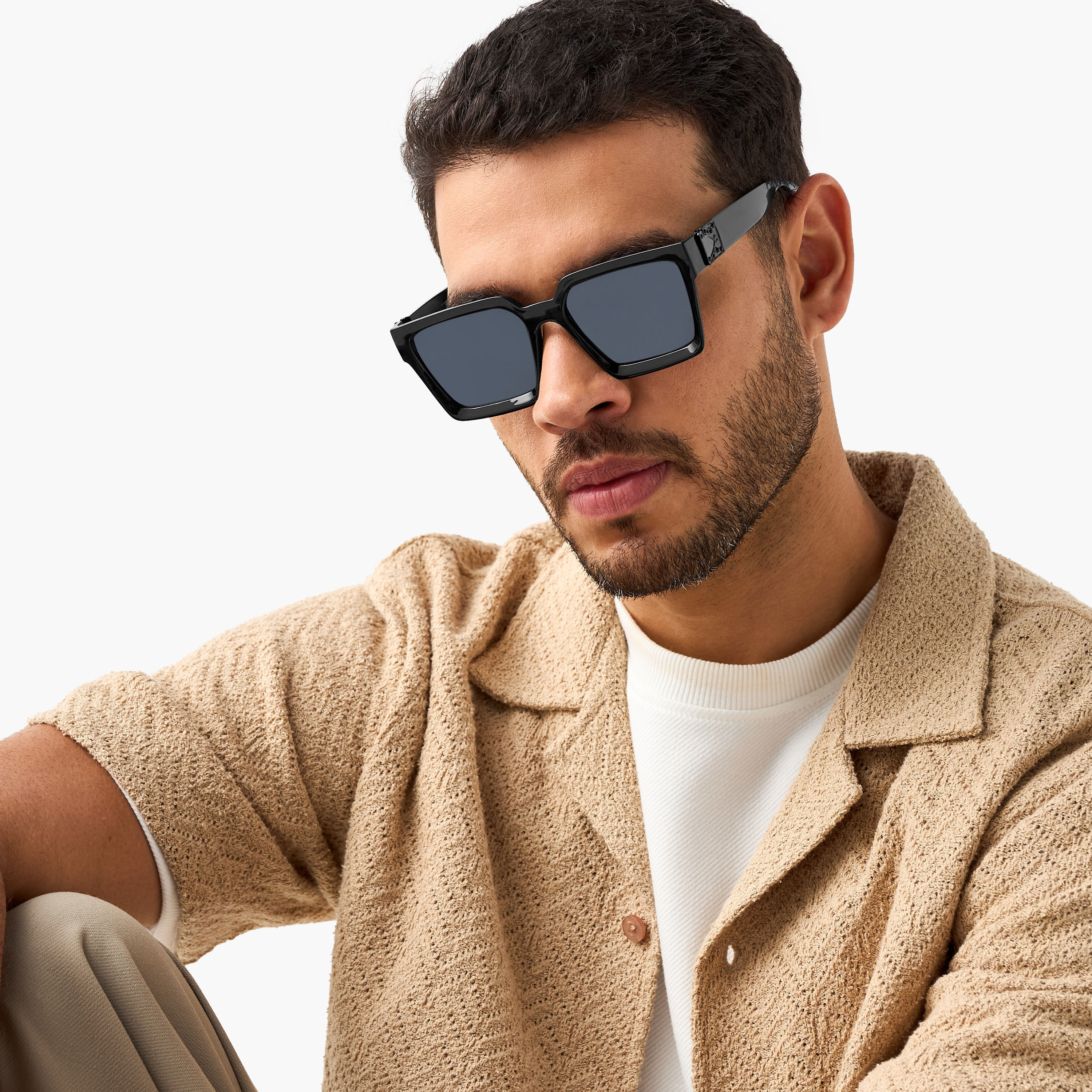 Men Square Black Lens Color Sunglasses-men-sunglasses-image-2