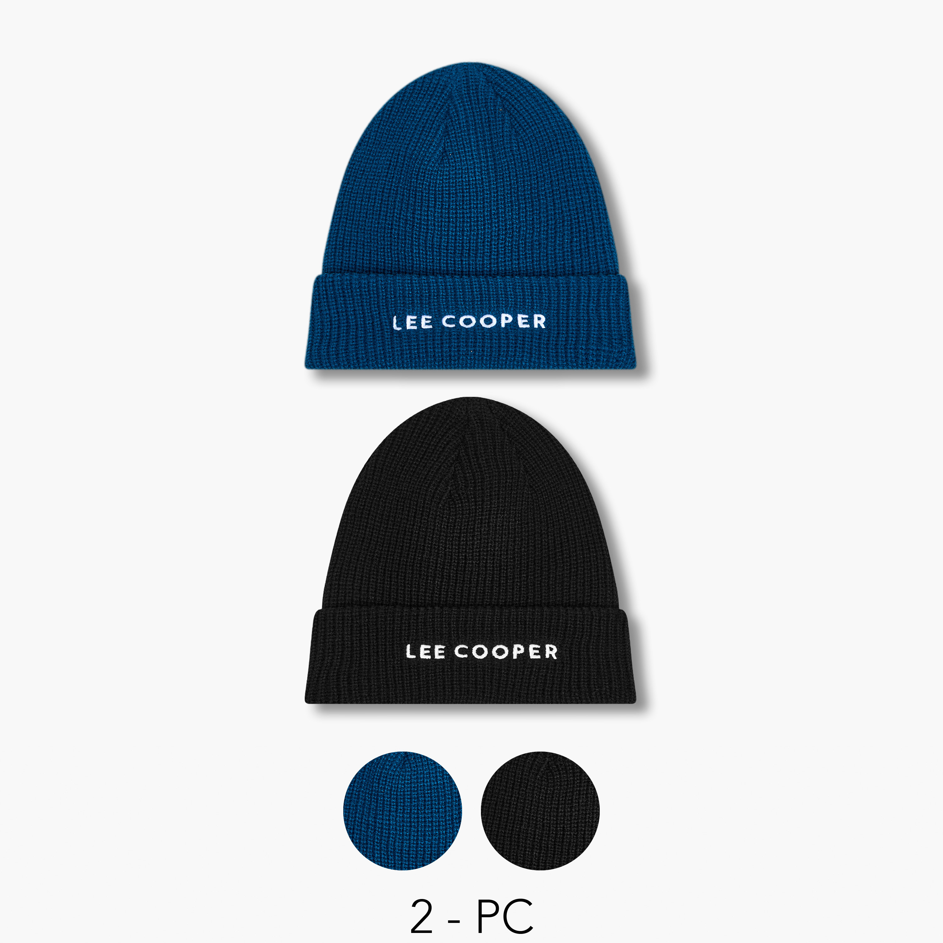 Lee Cooper Men Beanie with Logo Embroidery - Set of 2-men-caps-image-1