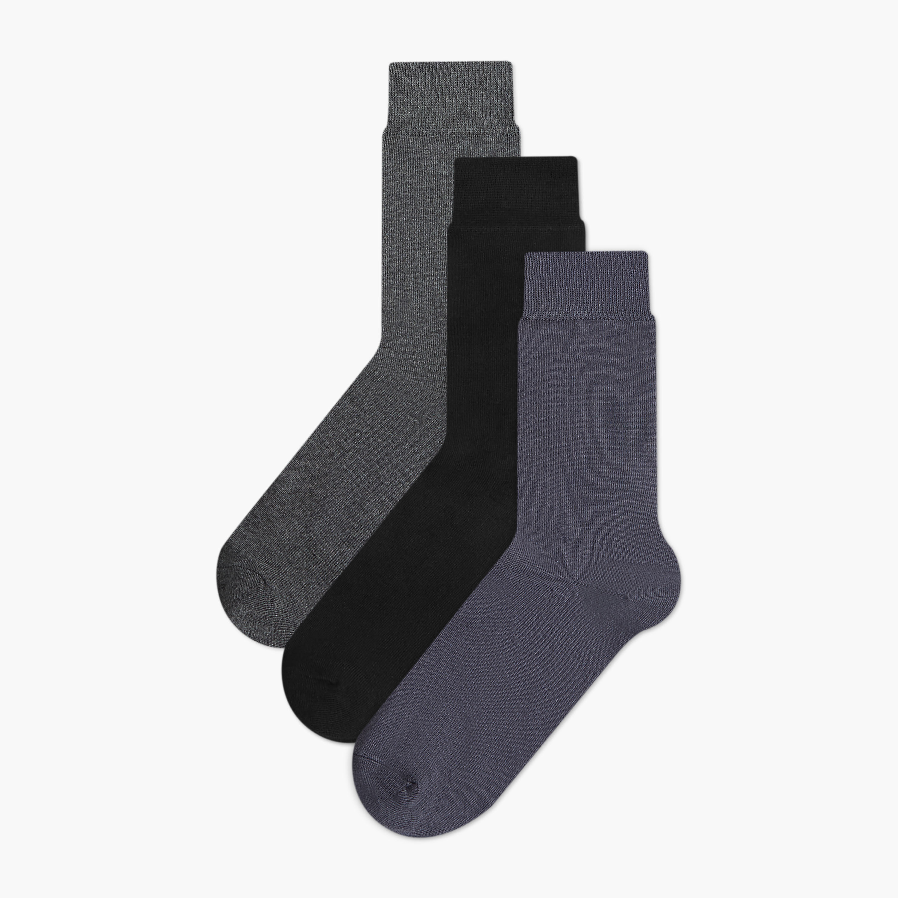 Men Non-Terry Crew Length Socks - Set of 3-men-socks-image-1