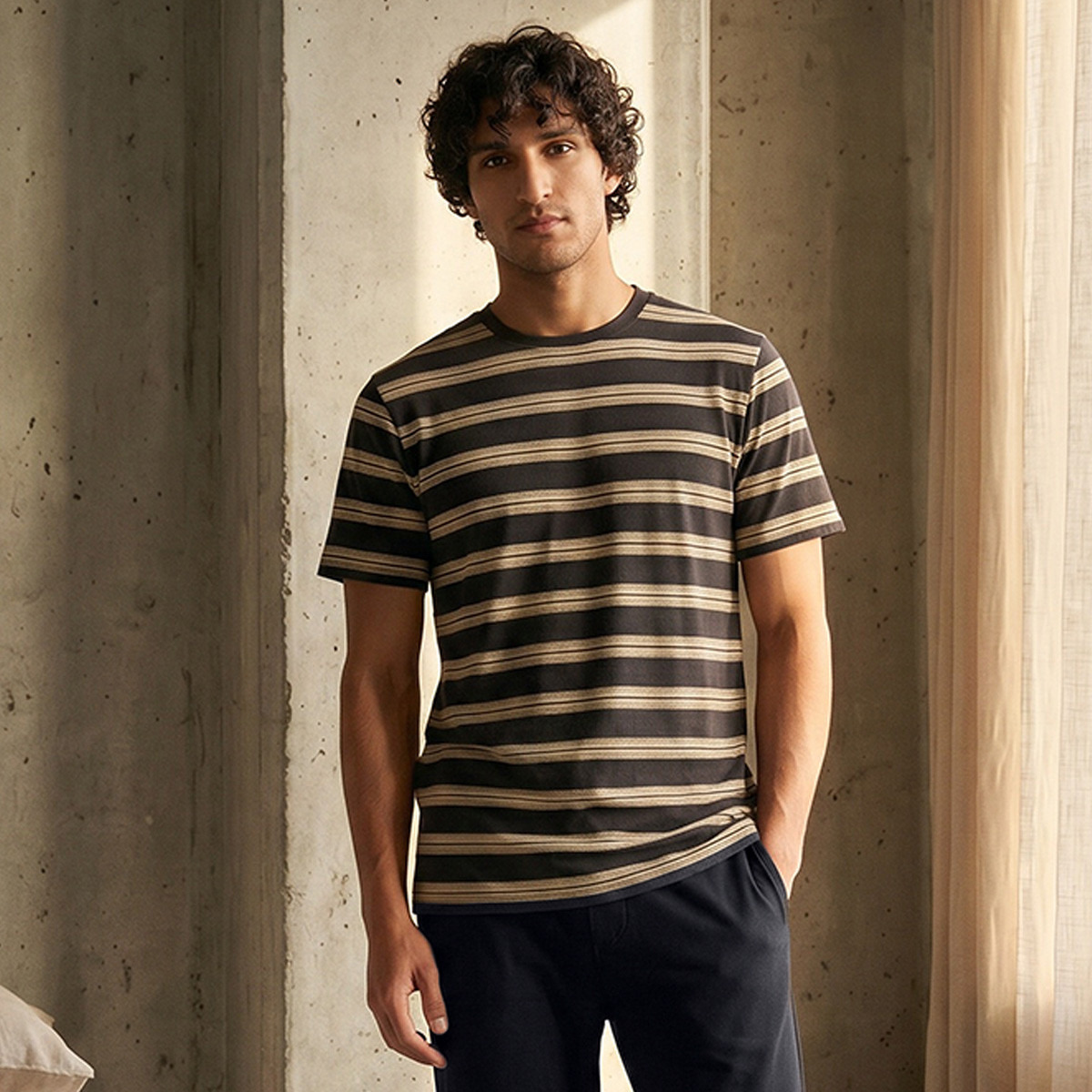 Striped Drawstring Waist Nightwear Set-men-clothing-nightwear-sets-image-2