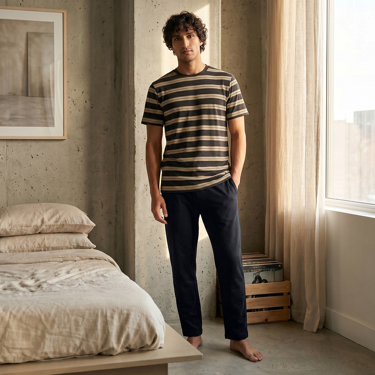 Striped Drawstring Waist Nightwear Set-men-clothing-nightwear-sets-image-8