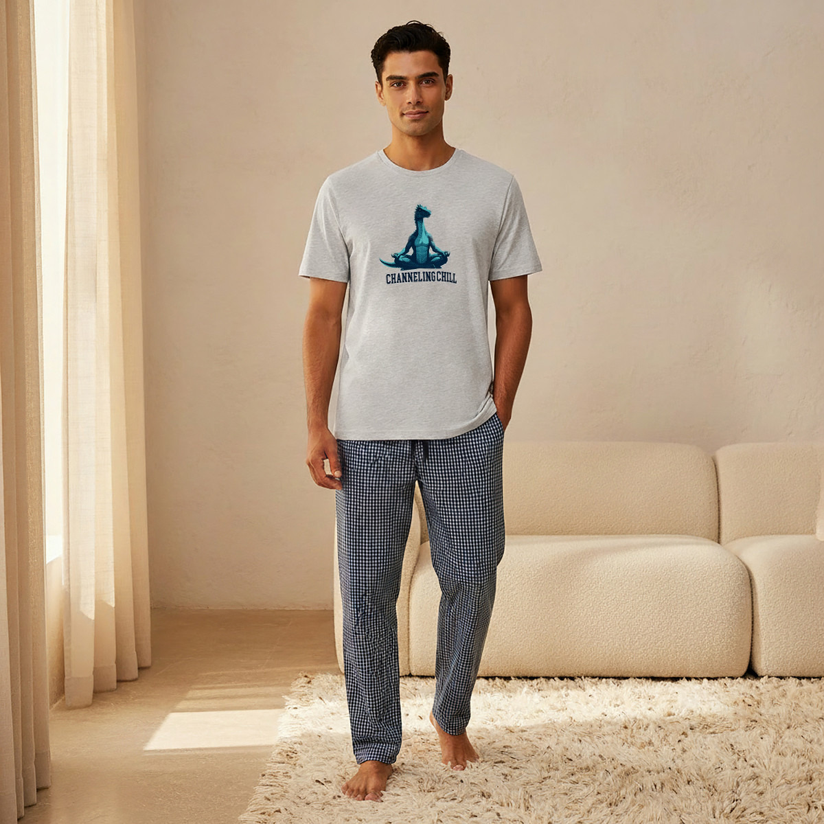 Men Cotton Checked Drawstring Waist Nightwear Set-men-clothing-nightwear-sets-image-7