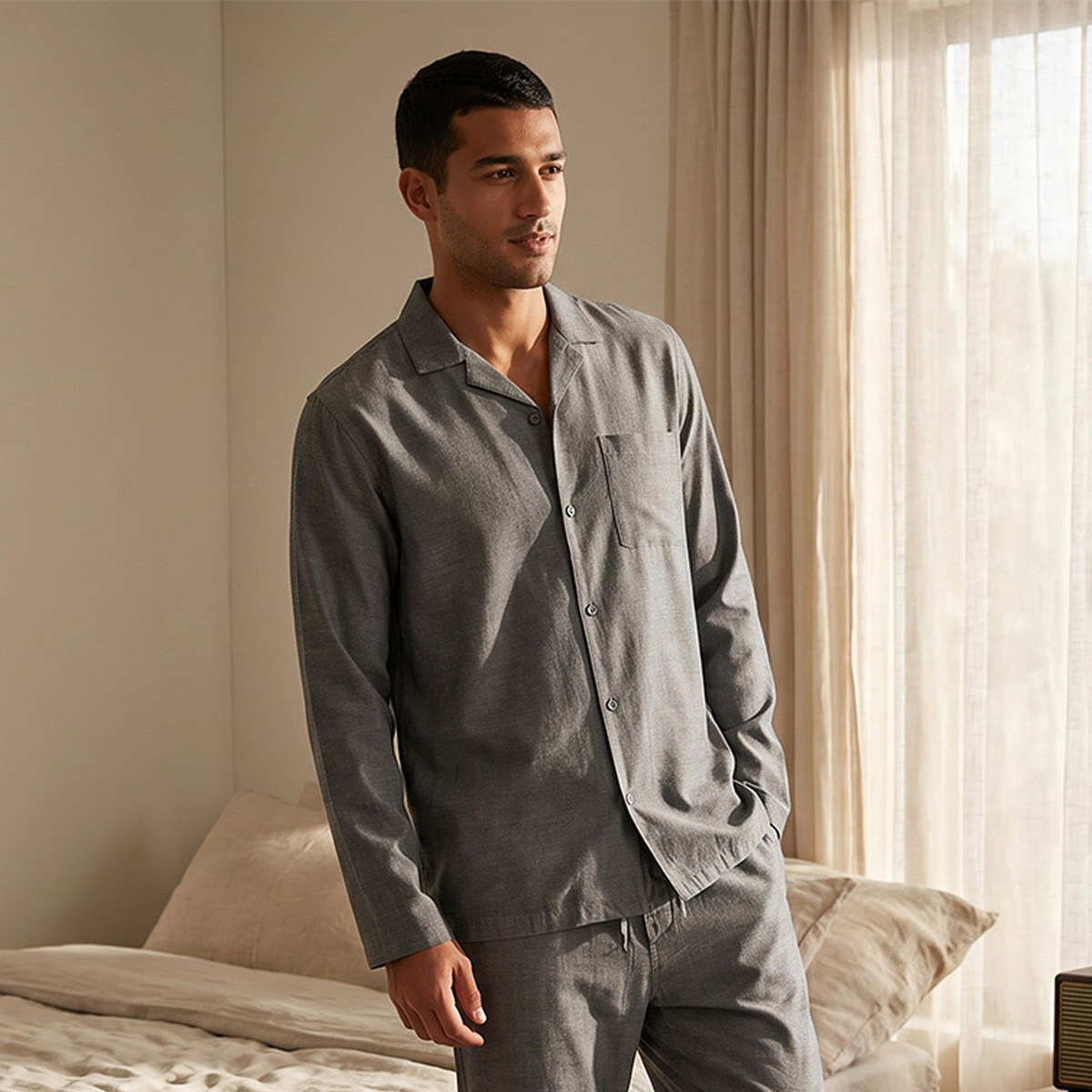 Textured Camp Collar Nightwear Set-men-clothing-nightwear-sets-image-3