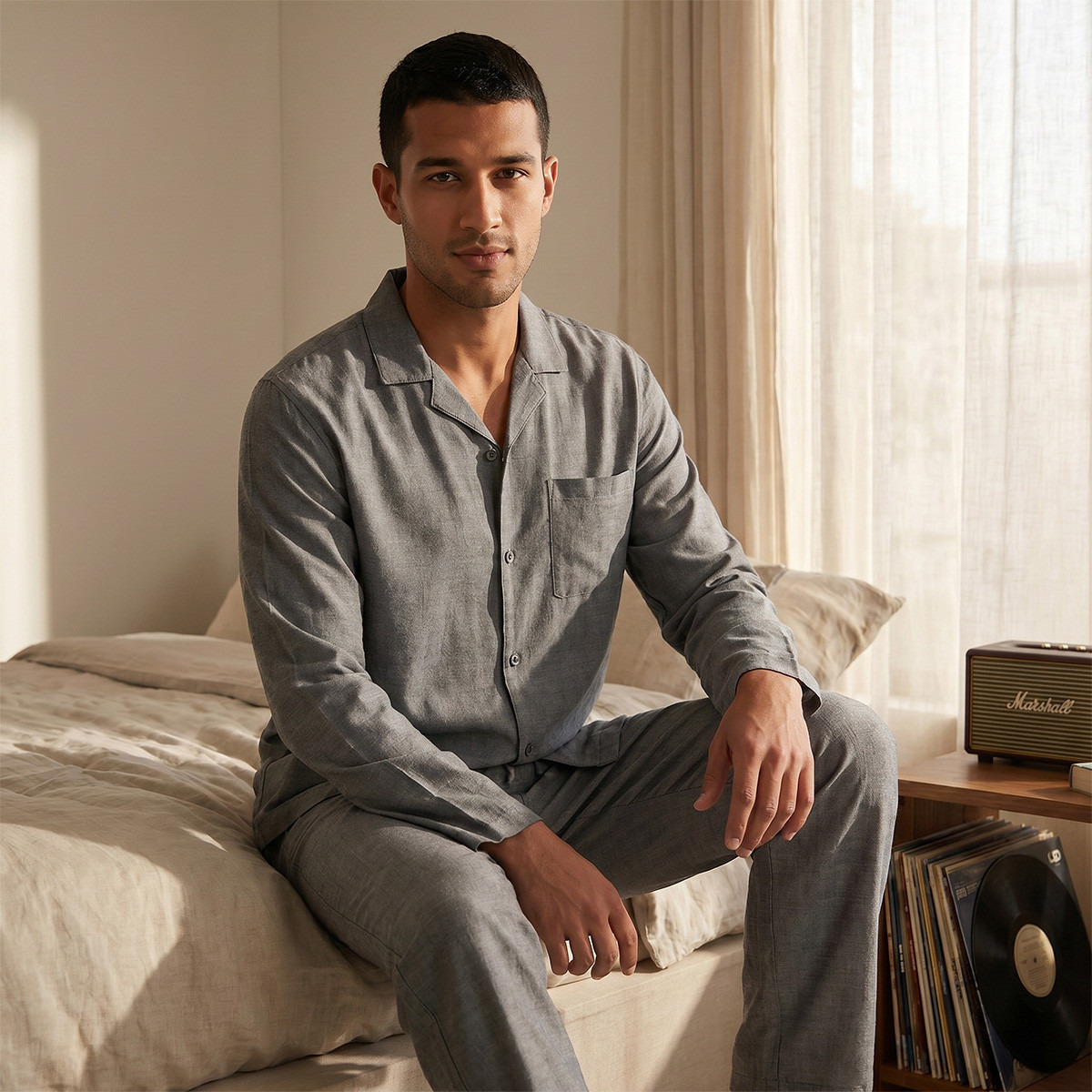 Textured Camp Collar Nightwear Set-men-clothing-nightwear-sets-image-6