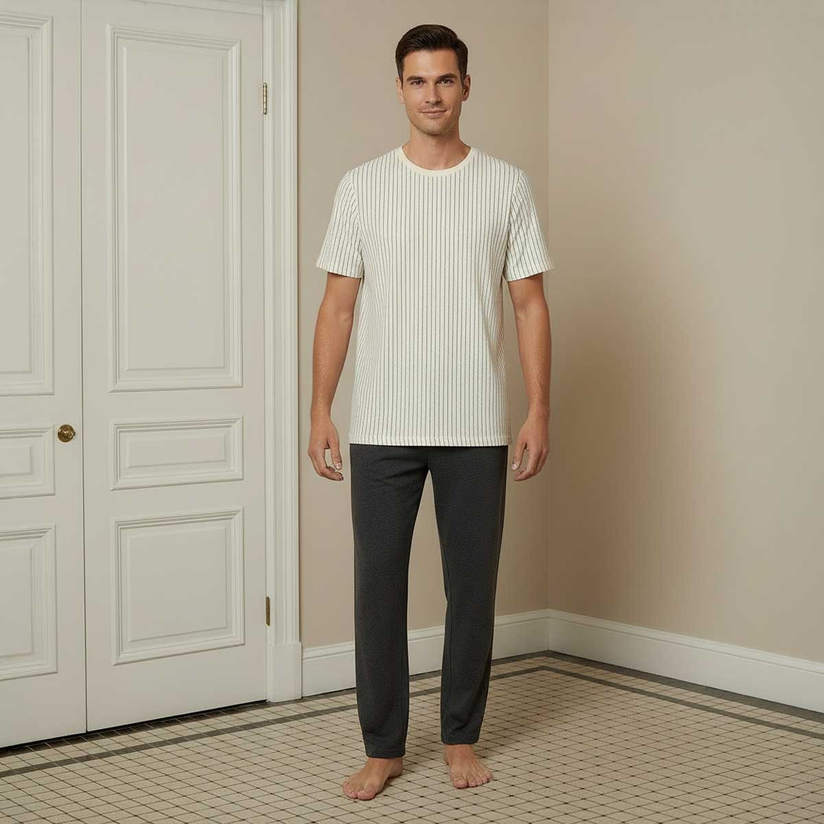 Cotton Striped Drawstring Closure Nightwear Set-men-clothing-nightwear-sets-image-1