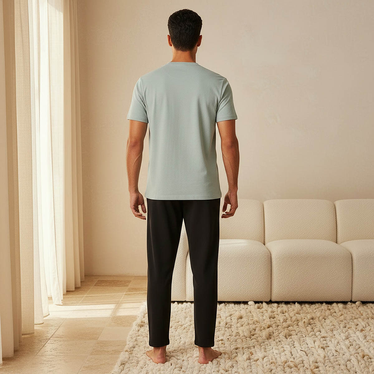 طقم بيجاما رجالي بياقة هنلي-men-clothing-nightwear-sets-image-4