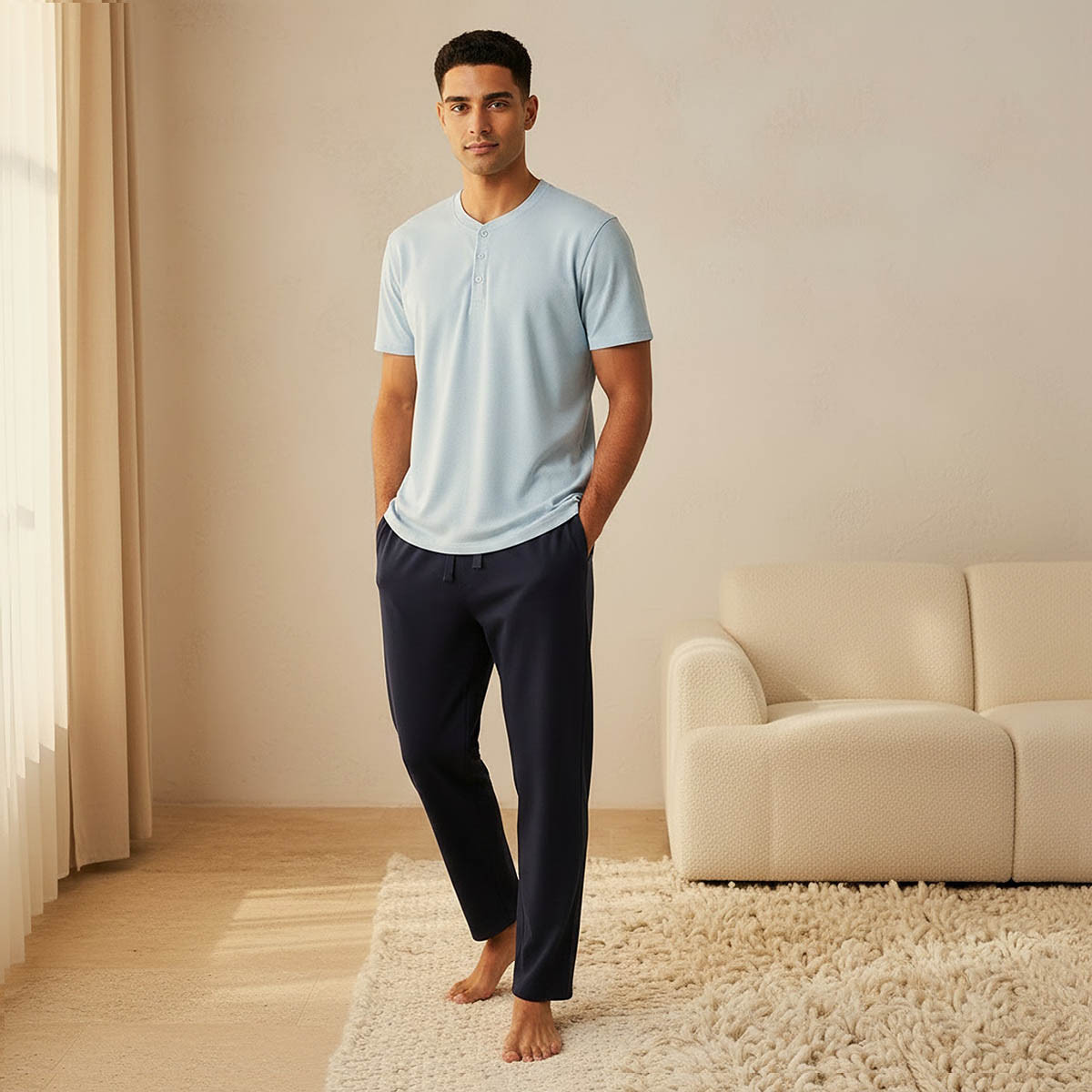Men Textured Henley Neck Pyjama Set-men-clothing-nightwear-sets-image-1