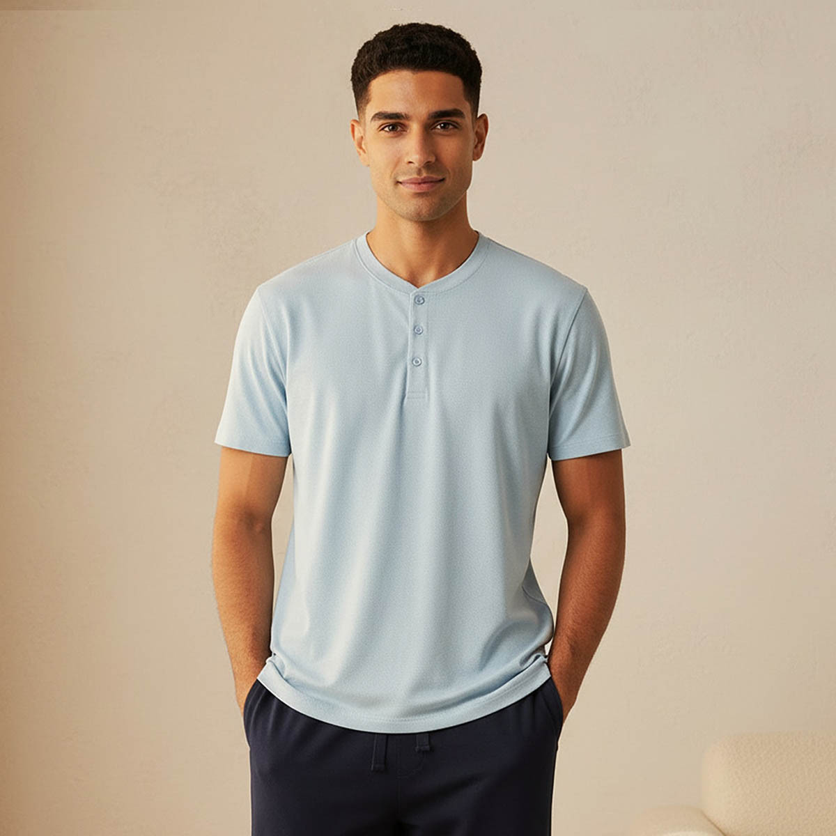Men Textured Henley Neck Pyjama Set-men-clothing-nightwear-sets-image-3