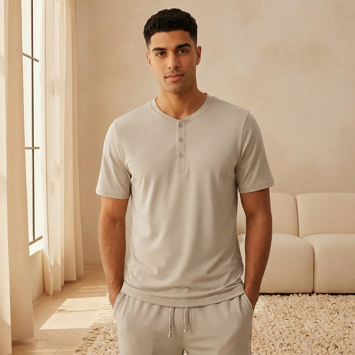 Men Drawstring Waist Nightwear Set-men-clothing-nightwear-sets-image-3