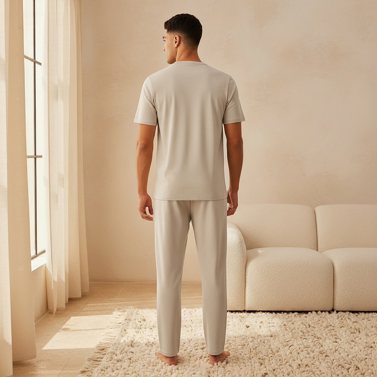 Men Drawstring Waist Nightwear Set-men-clothing-nightwear-sets-image-4