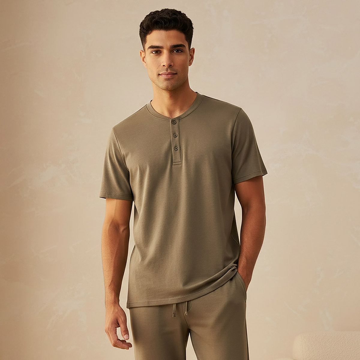 Men Drawstring Waist Nightwear Set-men-clothing-nightwear-sets-image-3