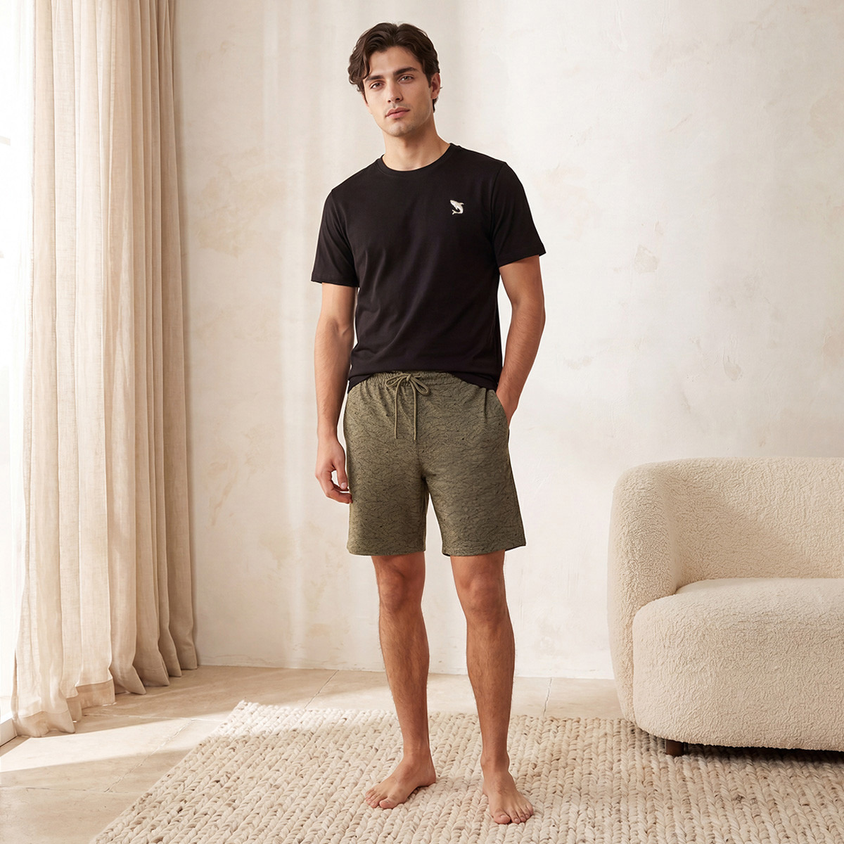Men Cotton Printed Drawstring Waist Nightwear Set-men-clothing-nightwear-sets-image-1