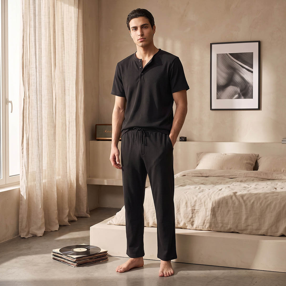 طقم بيجاما قطني مريح بتصميم عصري وأنيق-men-clothing-nightwear-sets-image-1