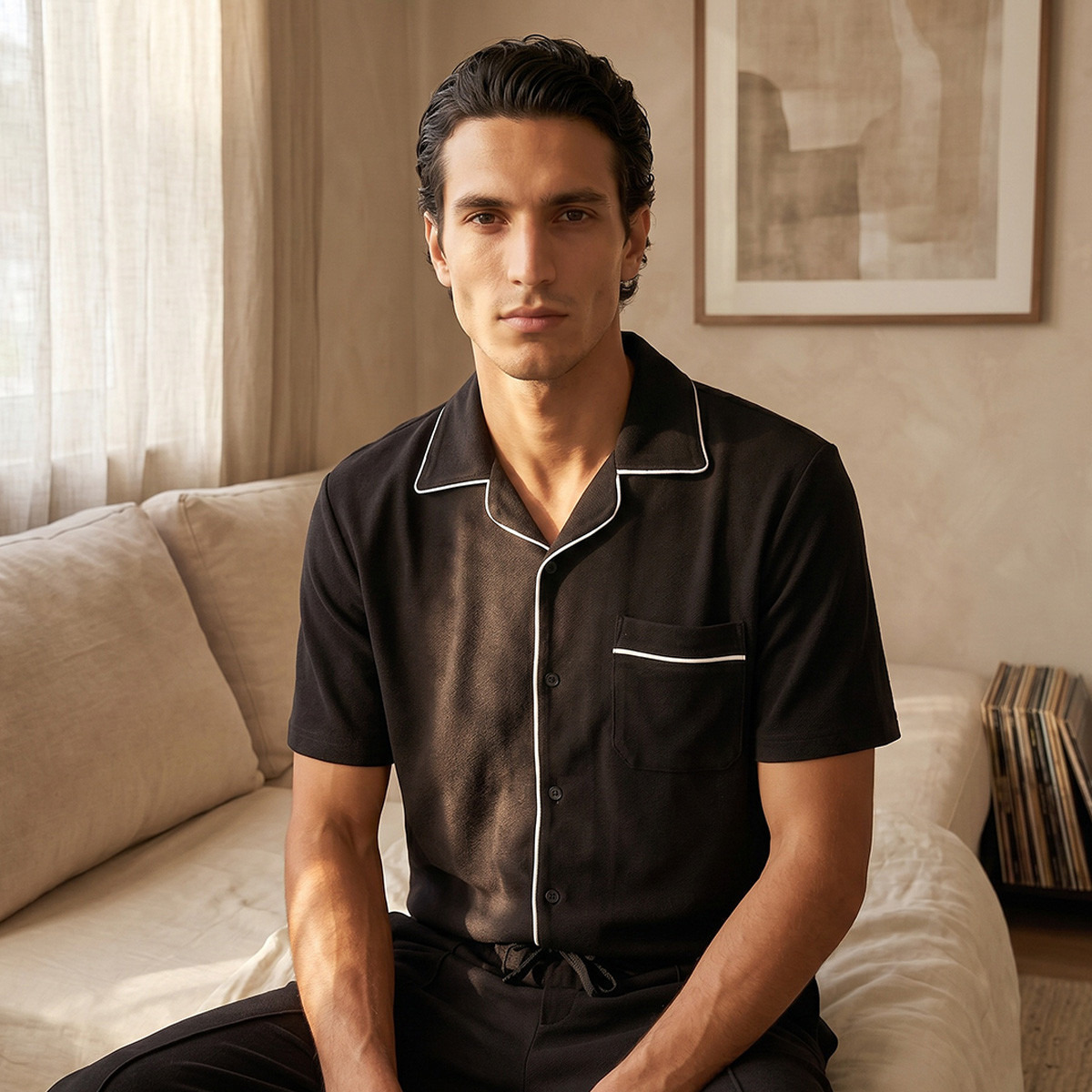 Cotton Piping Detail Button Front Nightwear Set-men-clothing-nightwear-sets-image-3