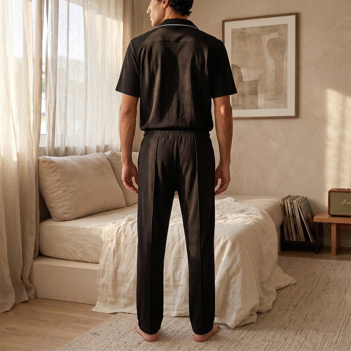 Cotton Piping Detail Button Front Nightwear Set-men-clothing-nightwear-sets-image-4
