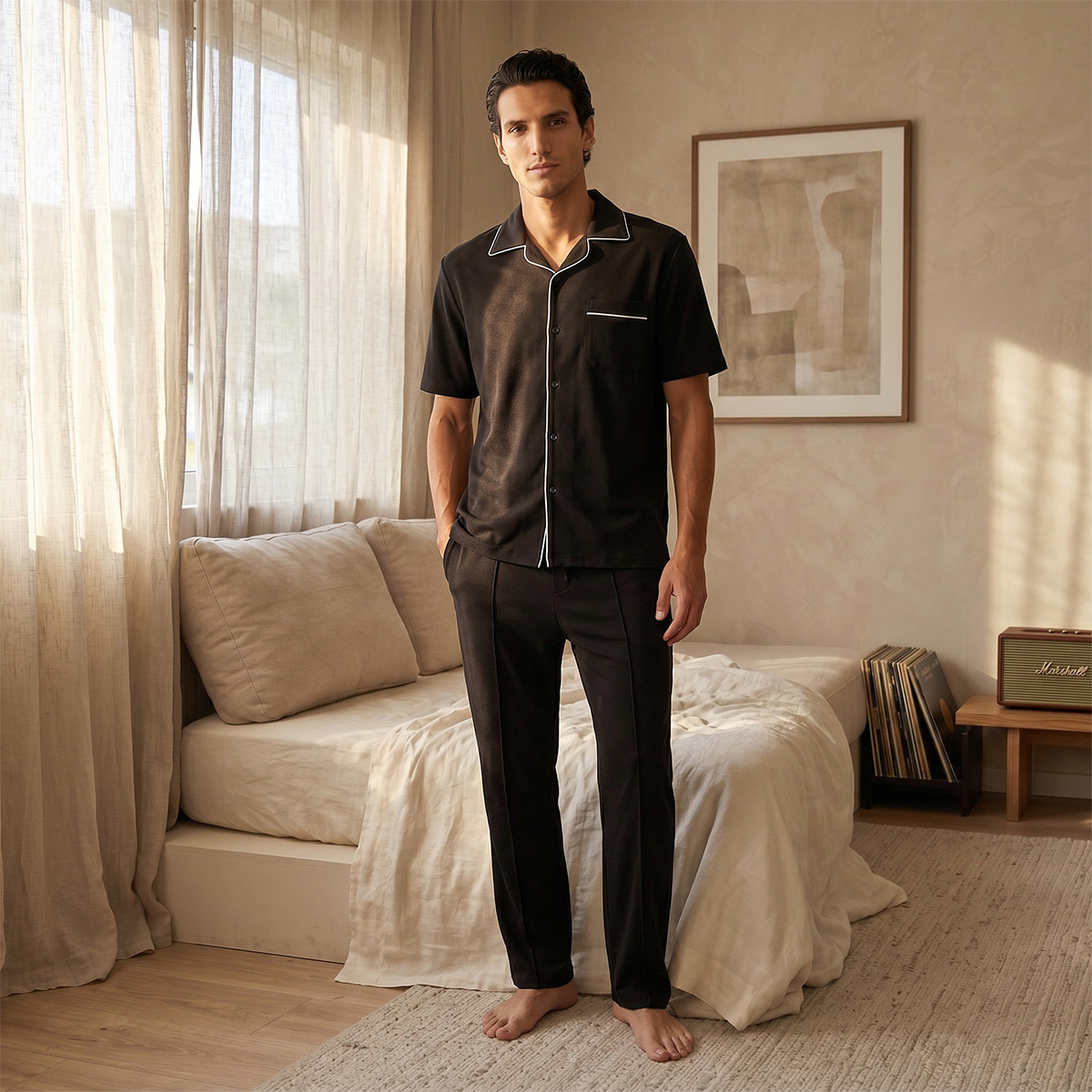 Cotton Piping Detail Button Front Nightwear Set-men-clothing-nightwear-sets-image-6