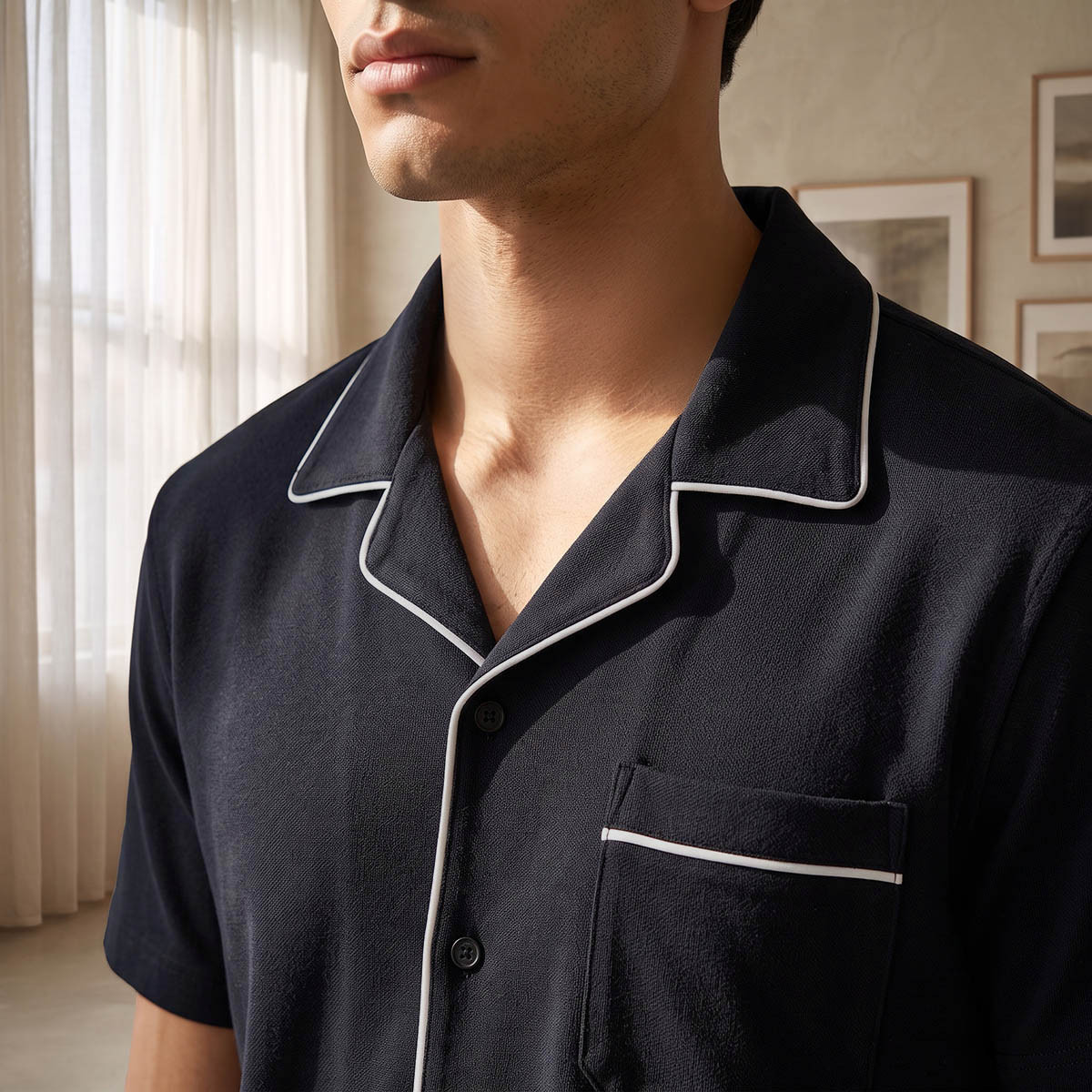 Cotton Piping Detail Button Front Nightwear Set-men-clothing-nightwear-sets-image-6
