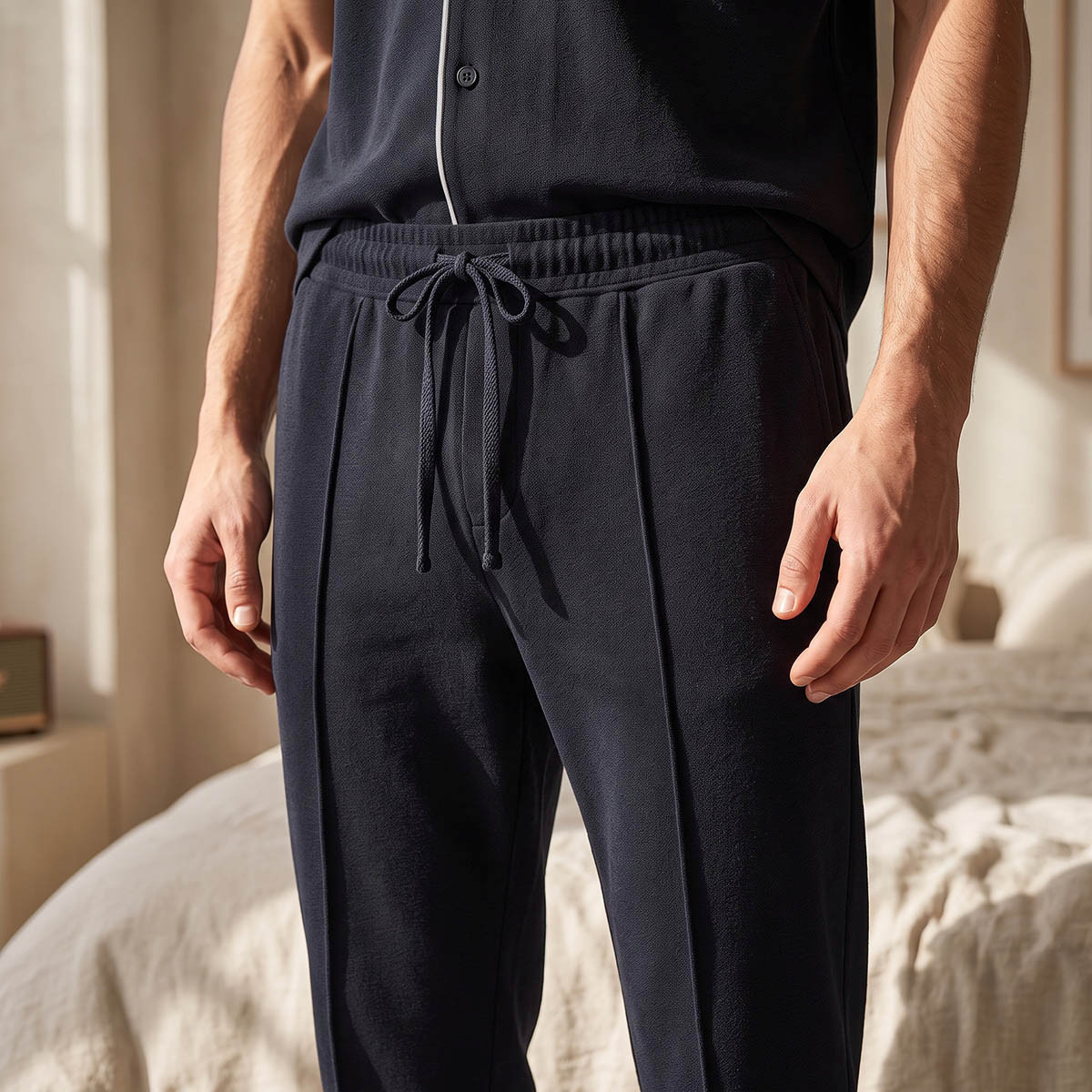 Cotton Piping Detail Button Front Nightwear Set-men-clothing-nightwear-sets-image-7
