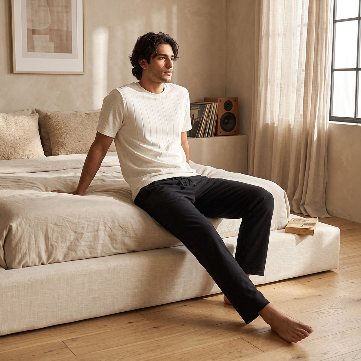 Textured T-shirt & Pyjama Set-men-clothing-nightwear-sets-image-1