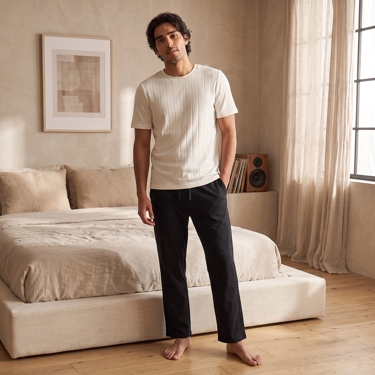 Textured T-shirt & Pyjama Set-men-clothing-nightwear-sets-image-3