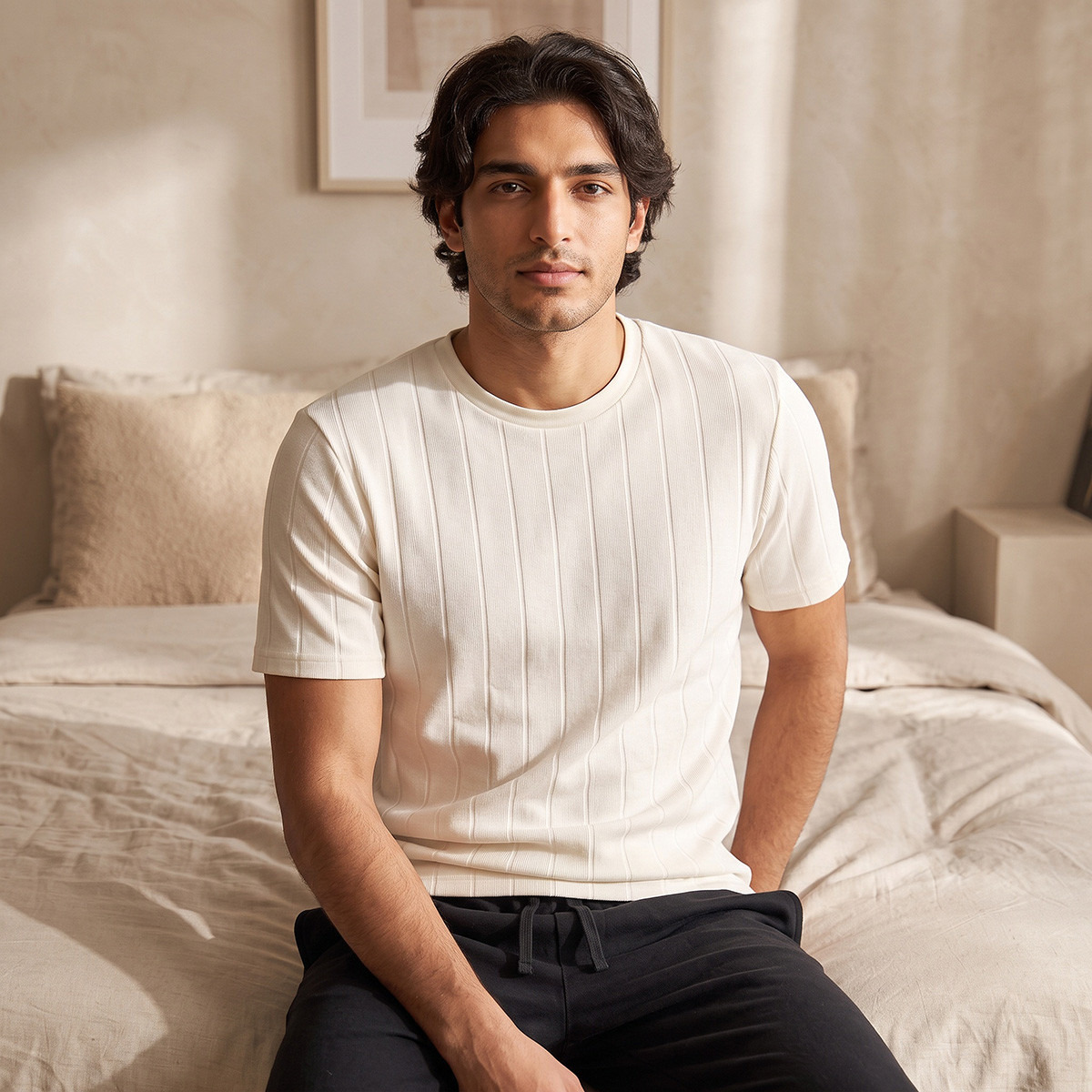 Textured T-shirt & Pyjama Set-men-clothing-nightwear-sets-image-4