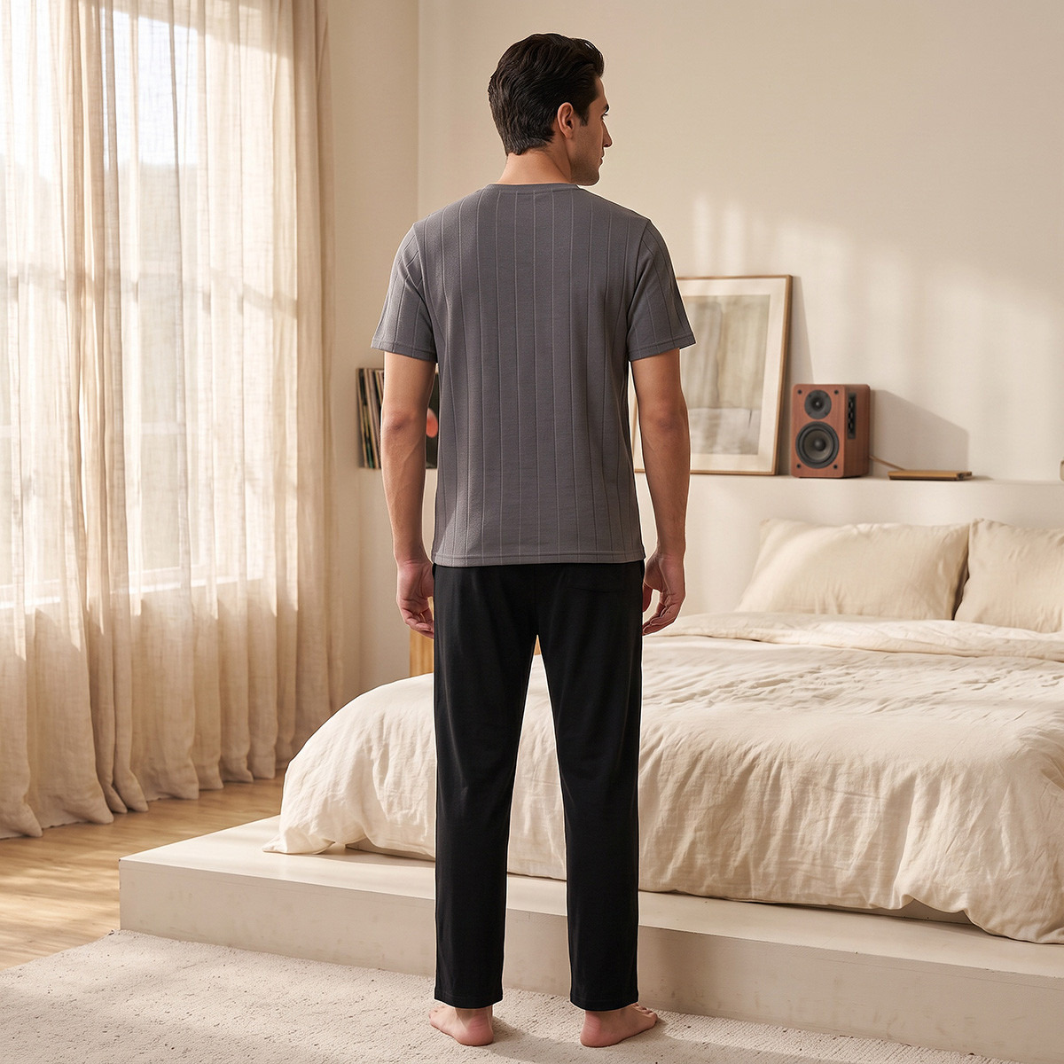 طقم بنطلون بيجاما وتيشيرت بارز الملمس-men-clothing-nightwear-sets-image-3