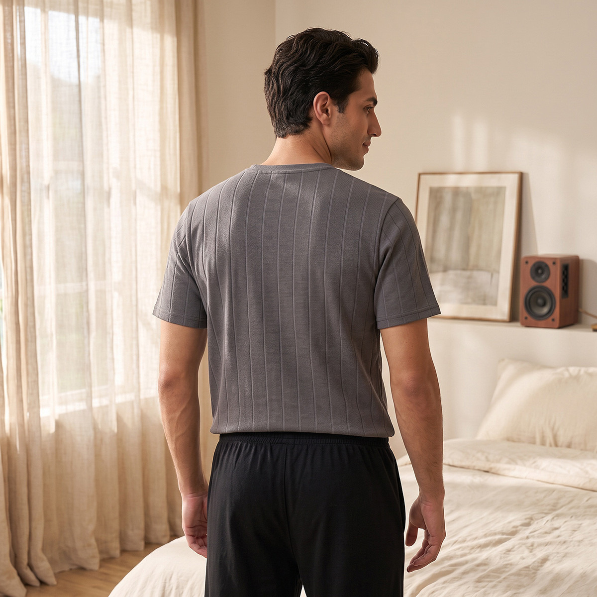 طقم بنطلون بيجاما وتيشيرت بارز الملمس-men-clothing-nightwear-sets-image-6